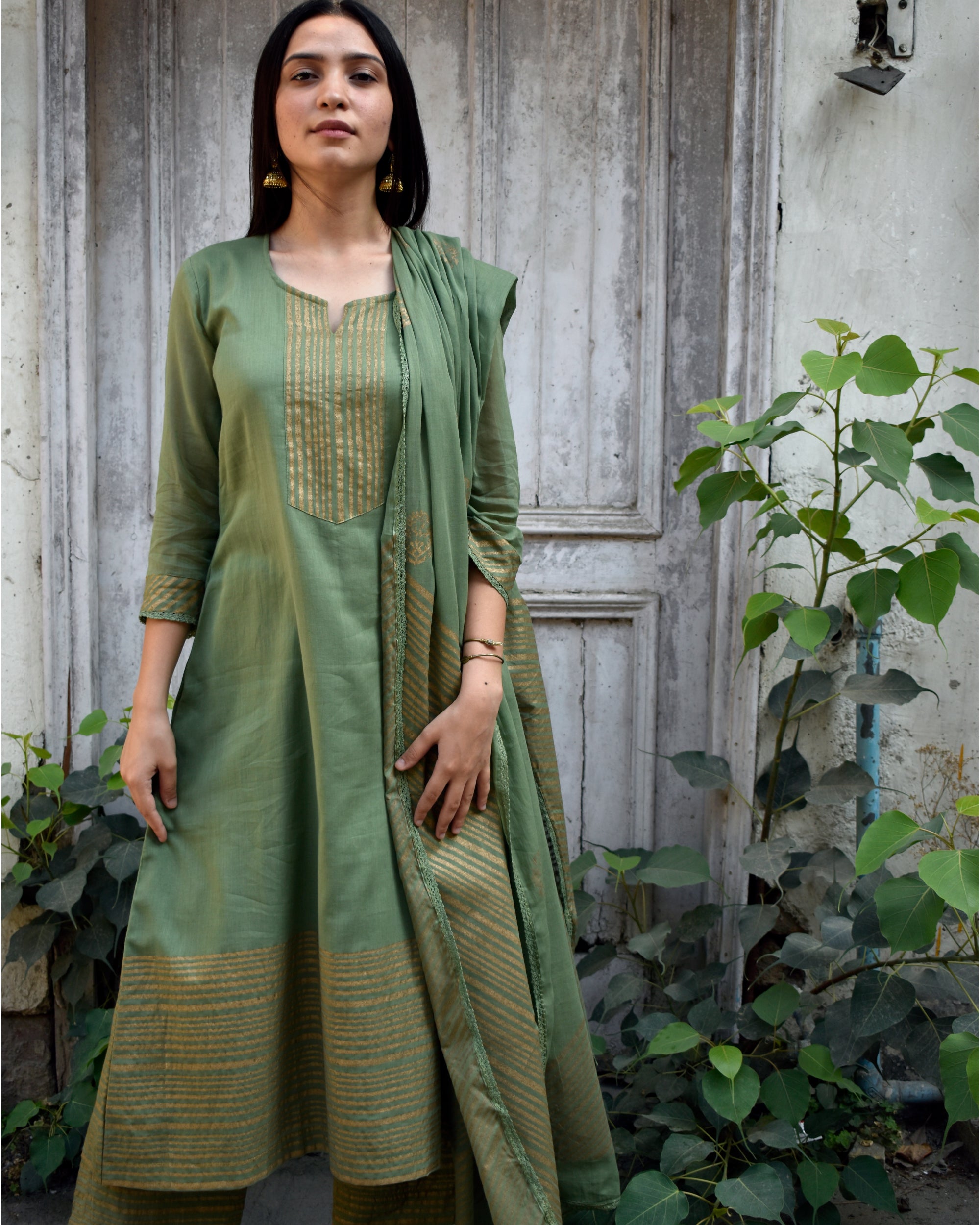 Olive green mulmul set