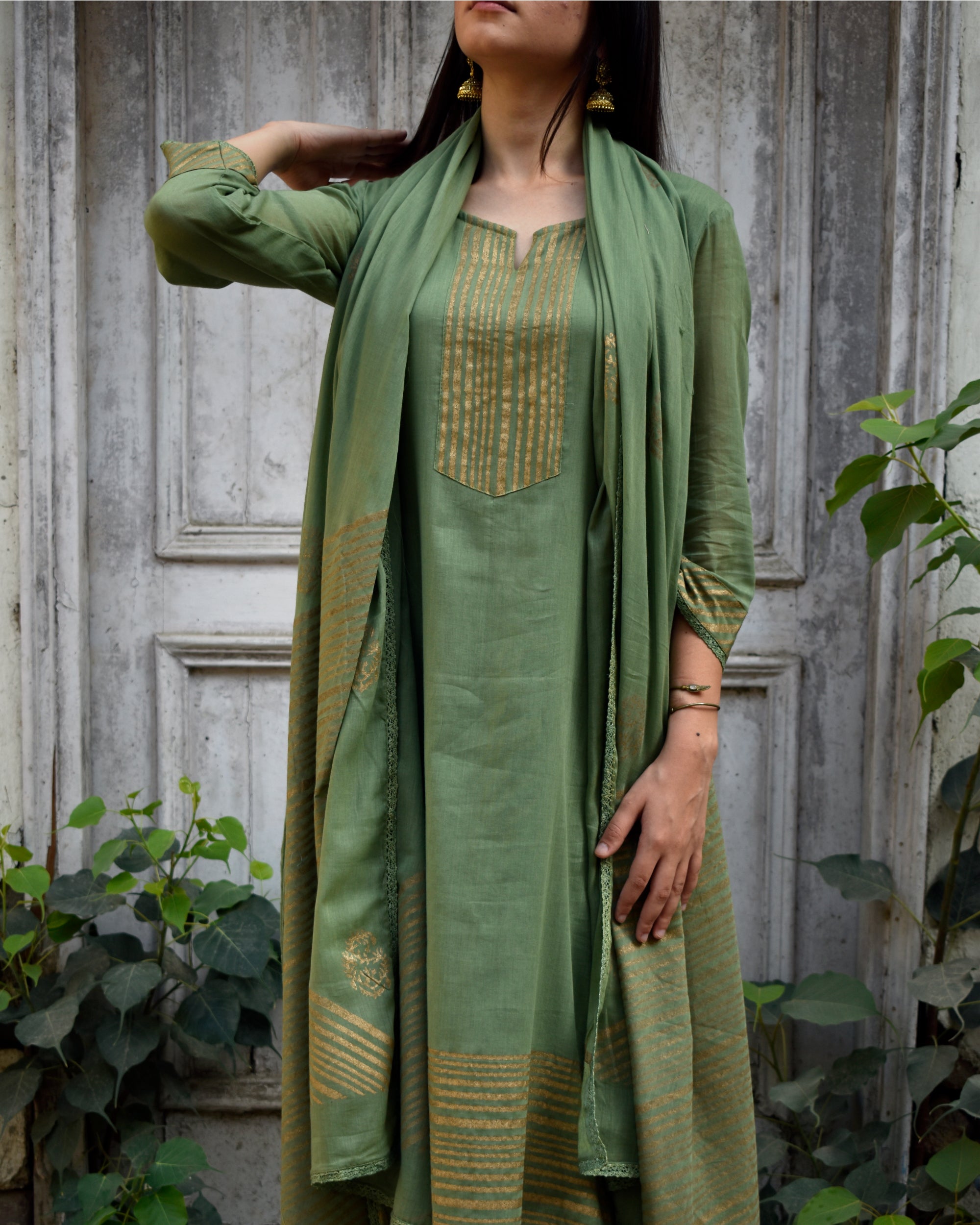 Olive green mulmul set