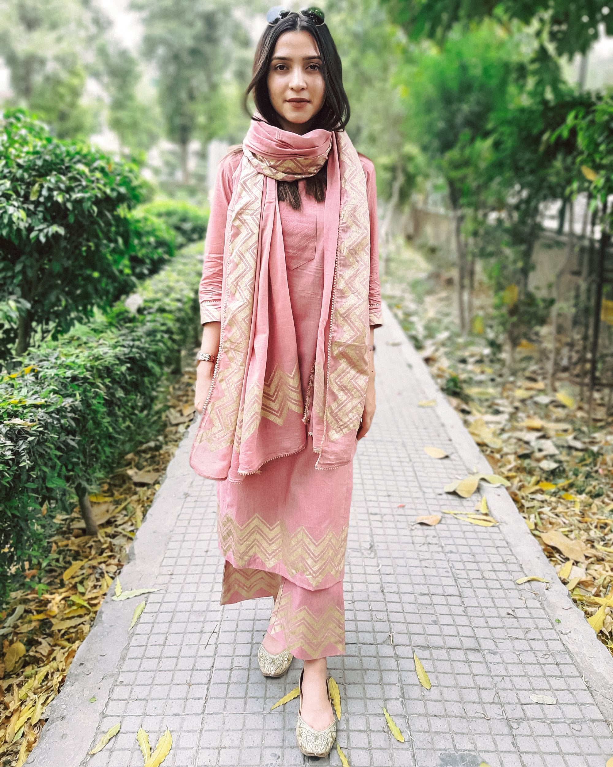 Old rose block printed cotton set