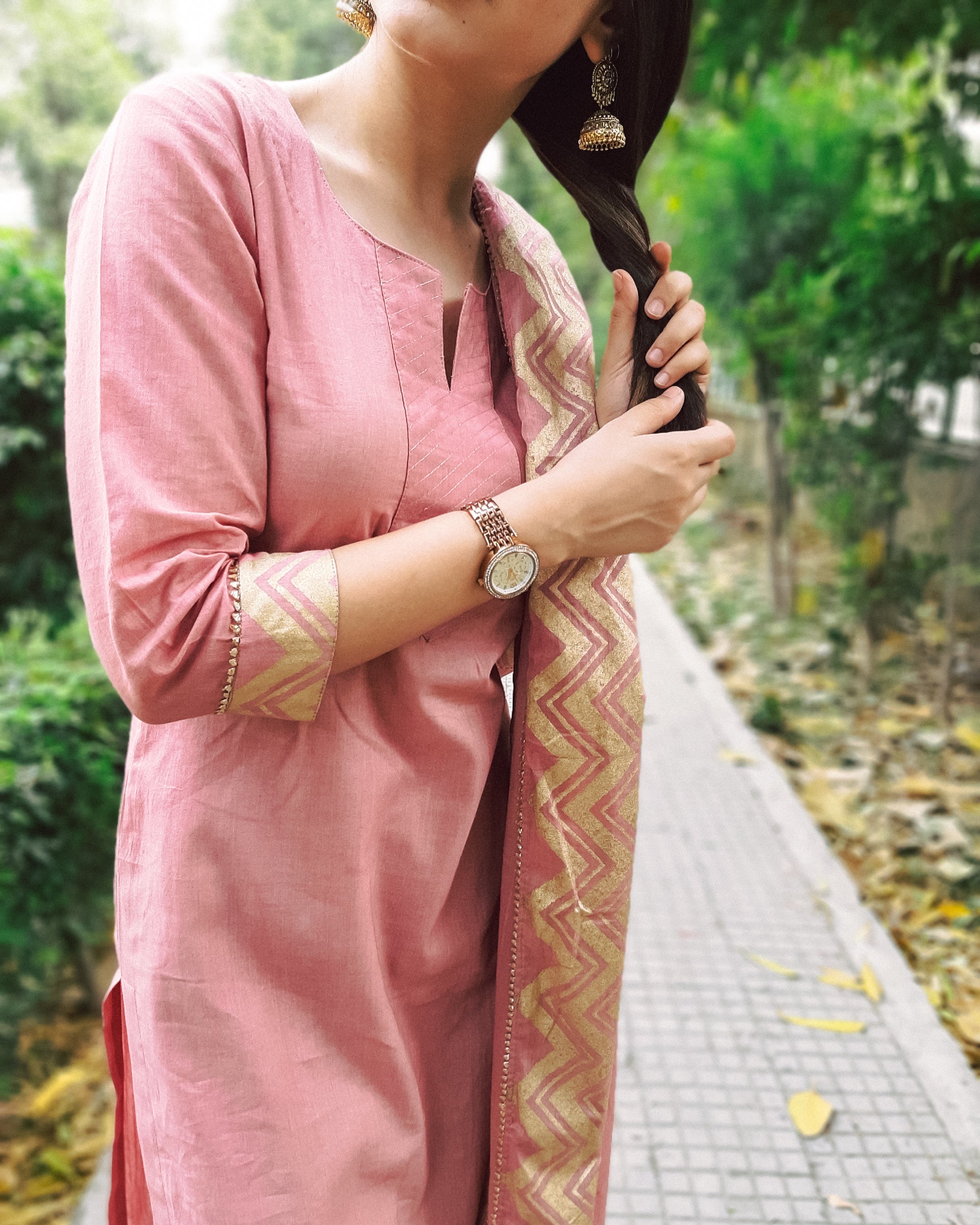Old rose block printed cotton set