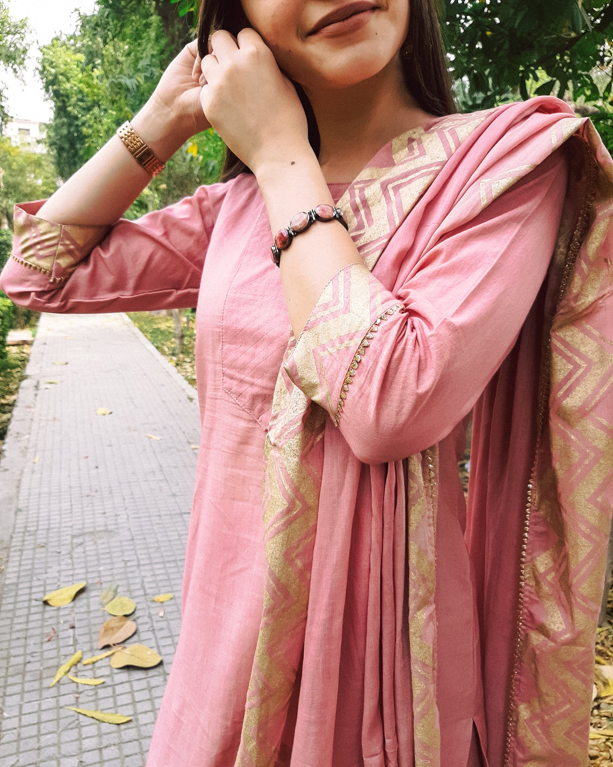 Old rose block printed cotton set