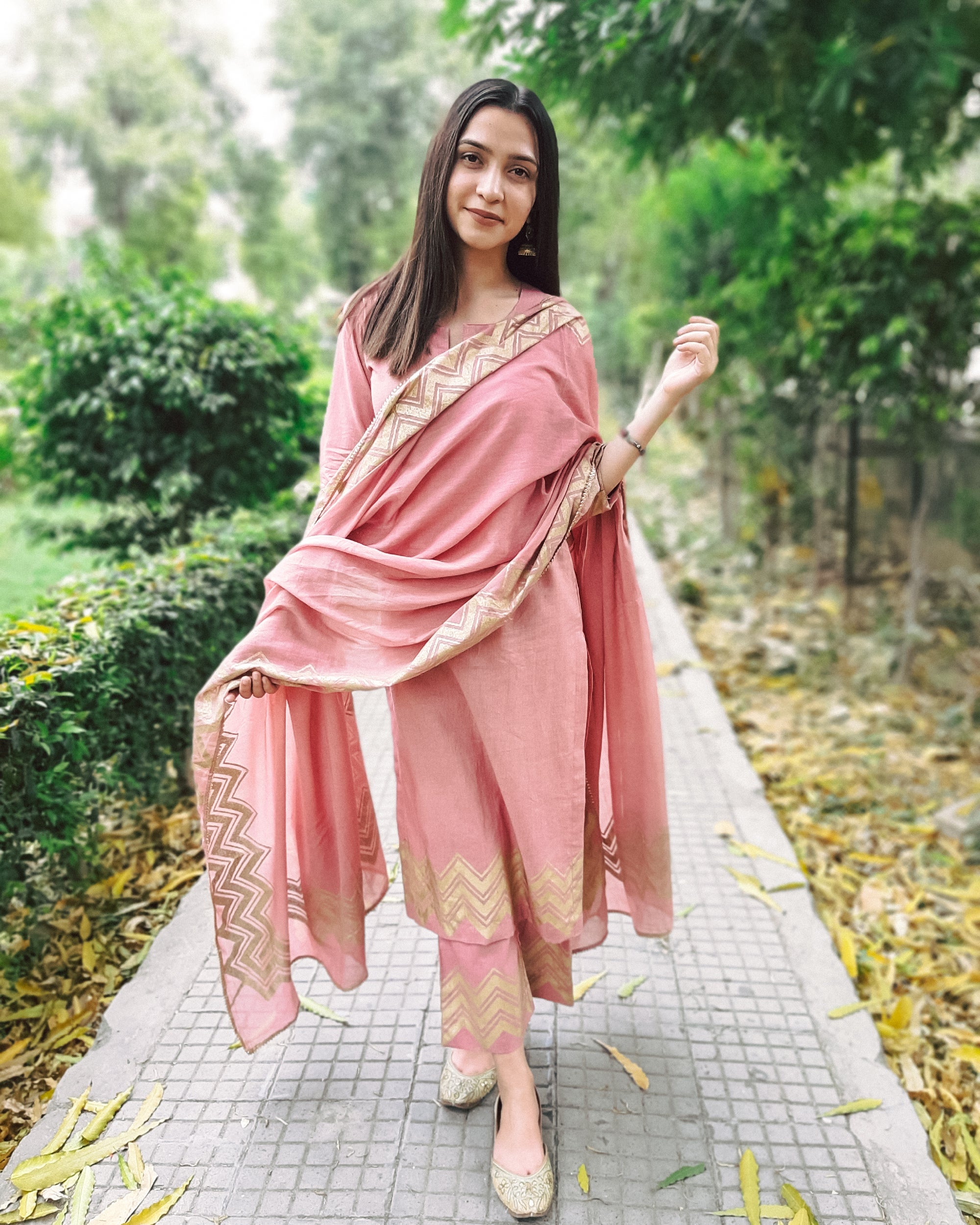 Old rose block printed cotton set