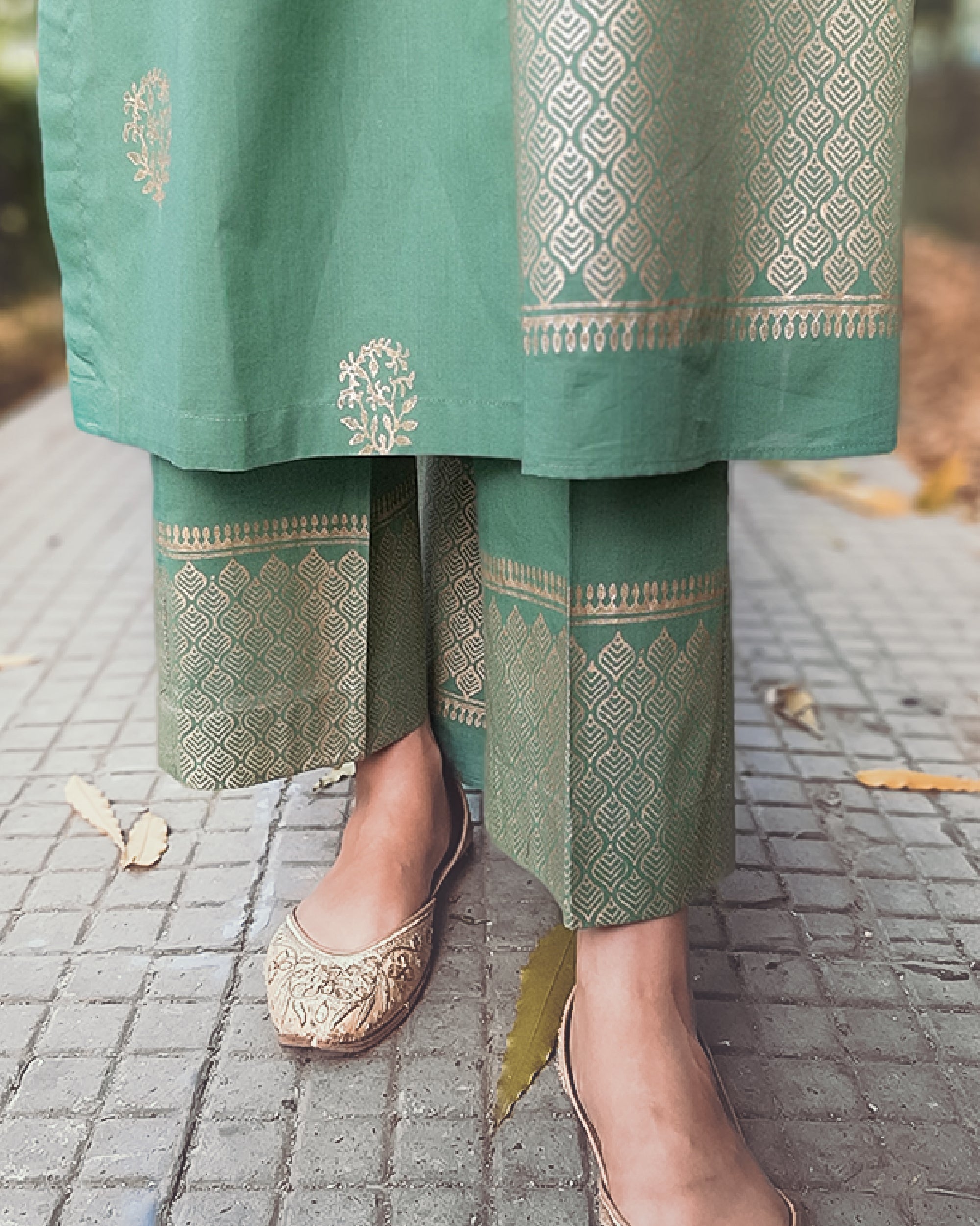 Green hand block printed cotton set