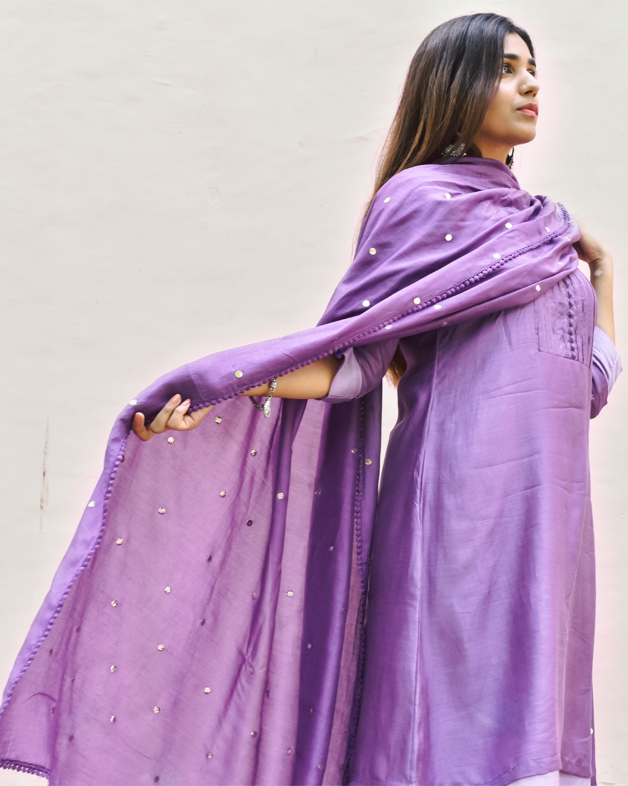 Periwinkle and radiant orchid double layered muslin set