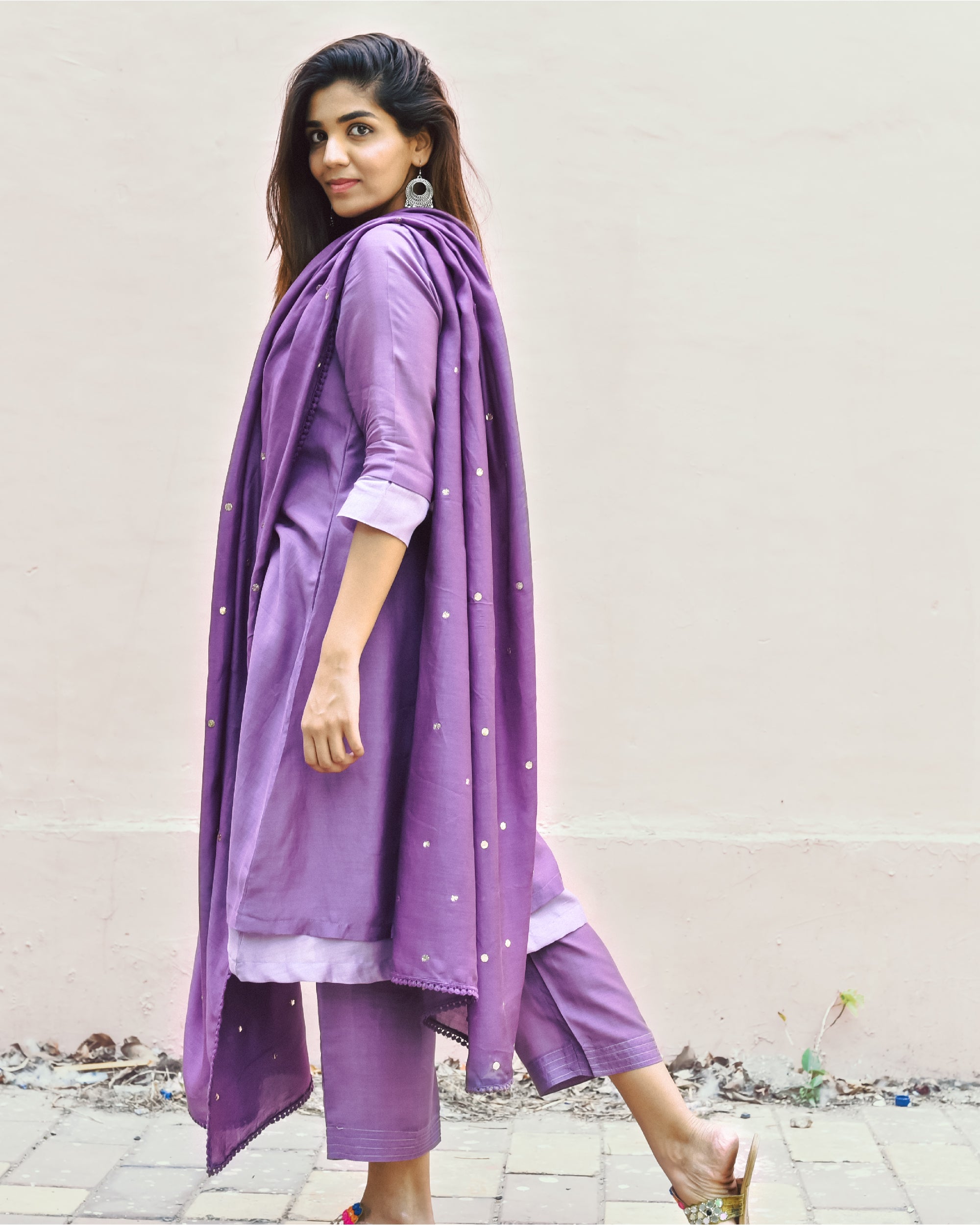 Periwinkle and radiant orchid double layered muslin set