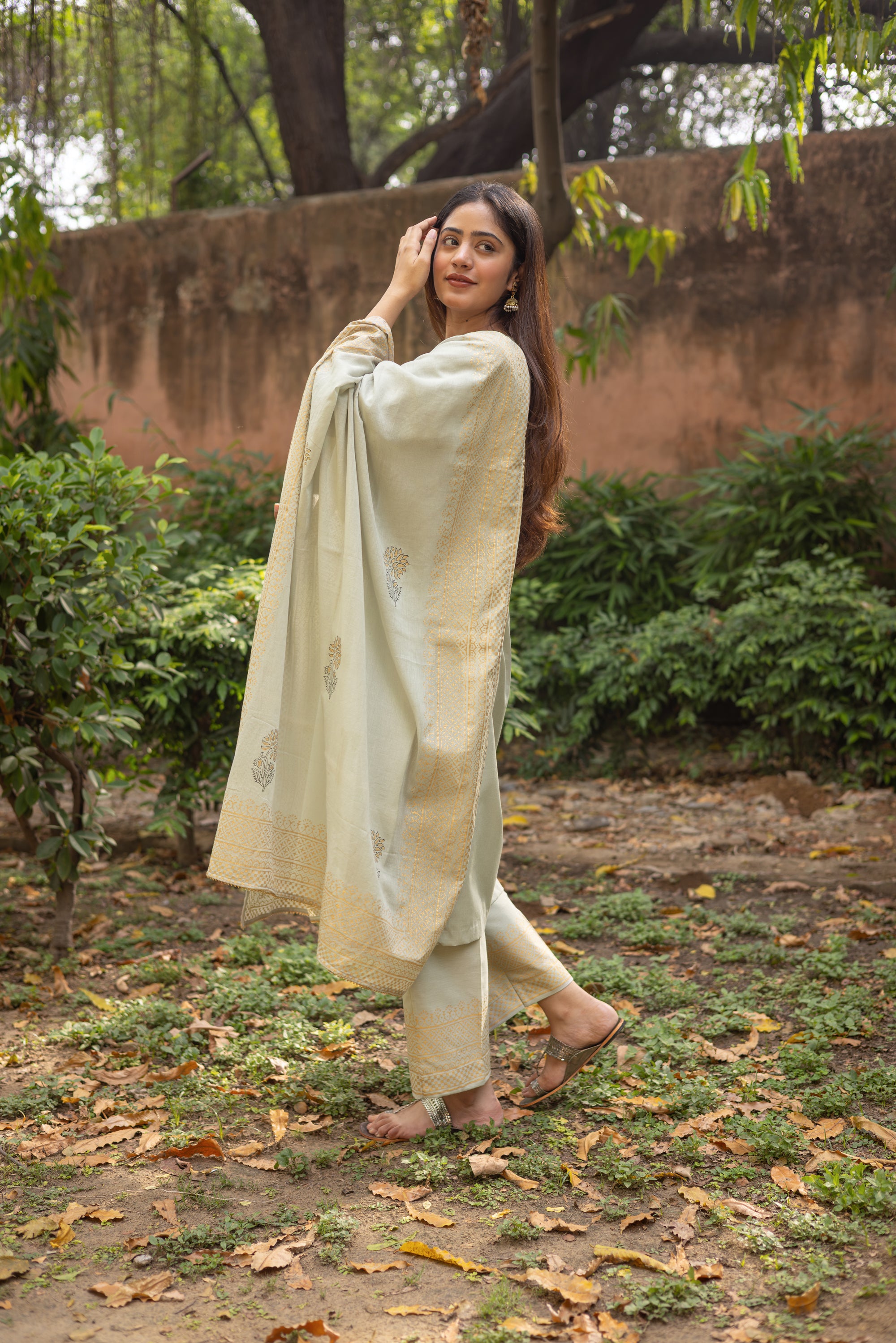 Sage Green Block Printed Cotton Set