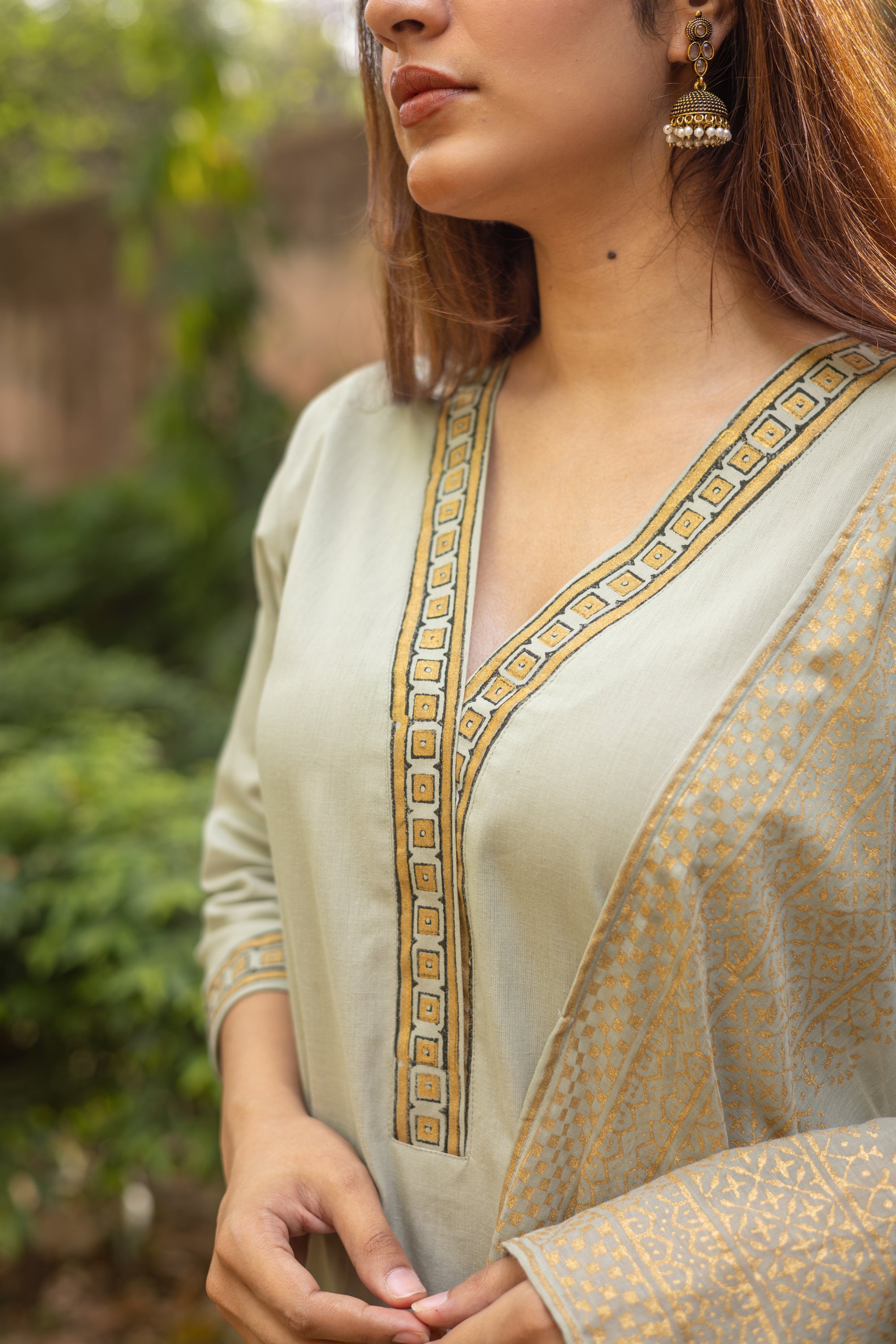 Sage Green Block Printed Cotton Set