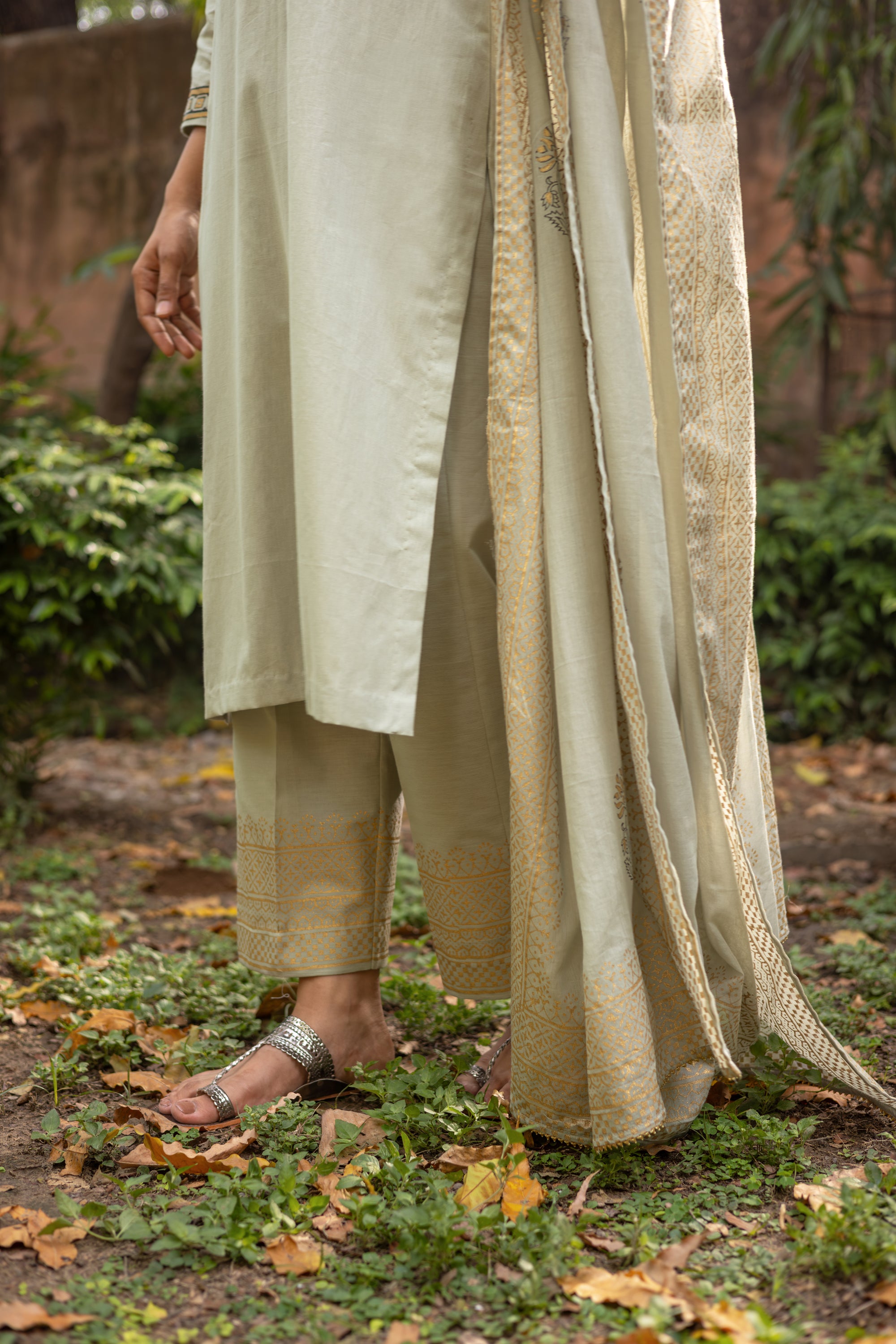 Sage Green Block Printed Cotton Set