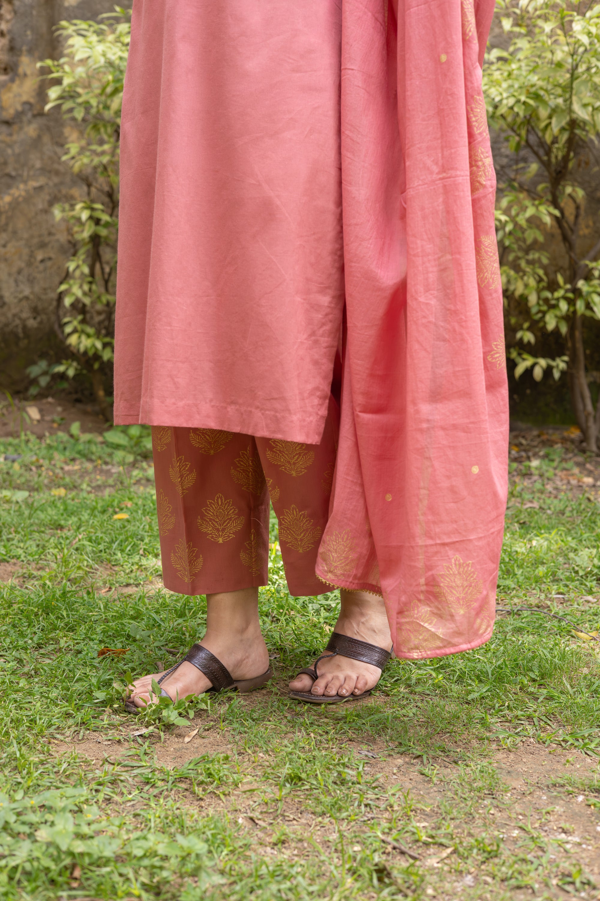 Dusty rose pink block printed cotton set