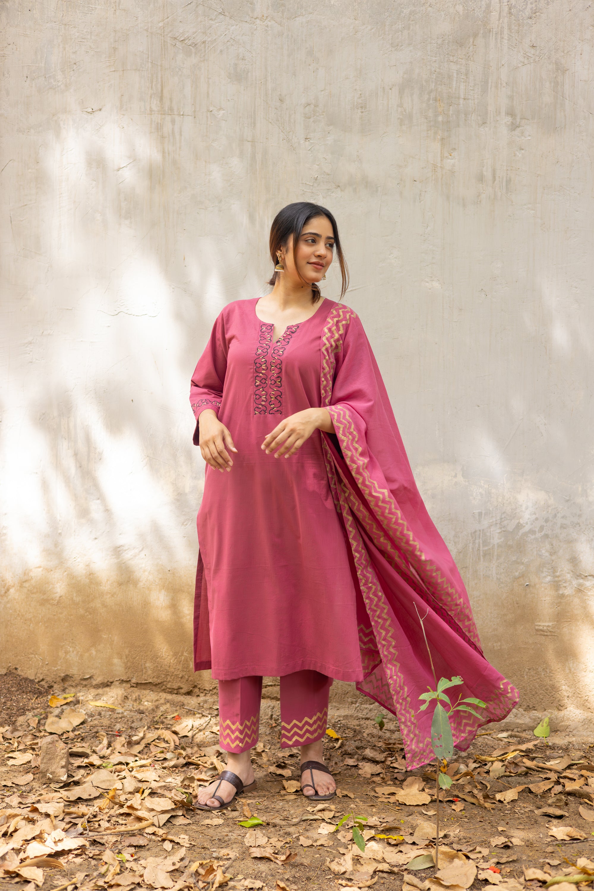 Rose pink hand block printed cotton set