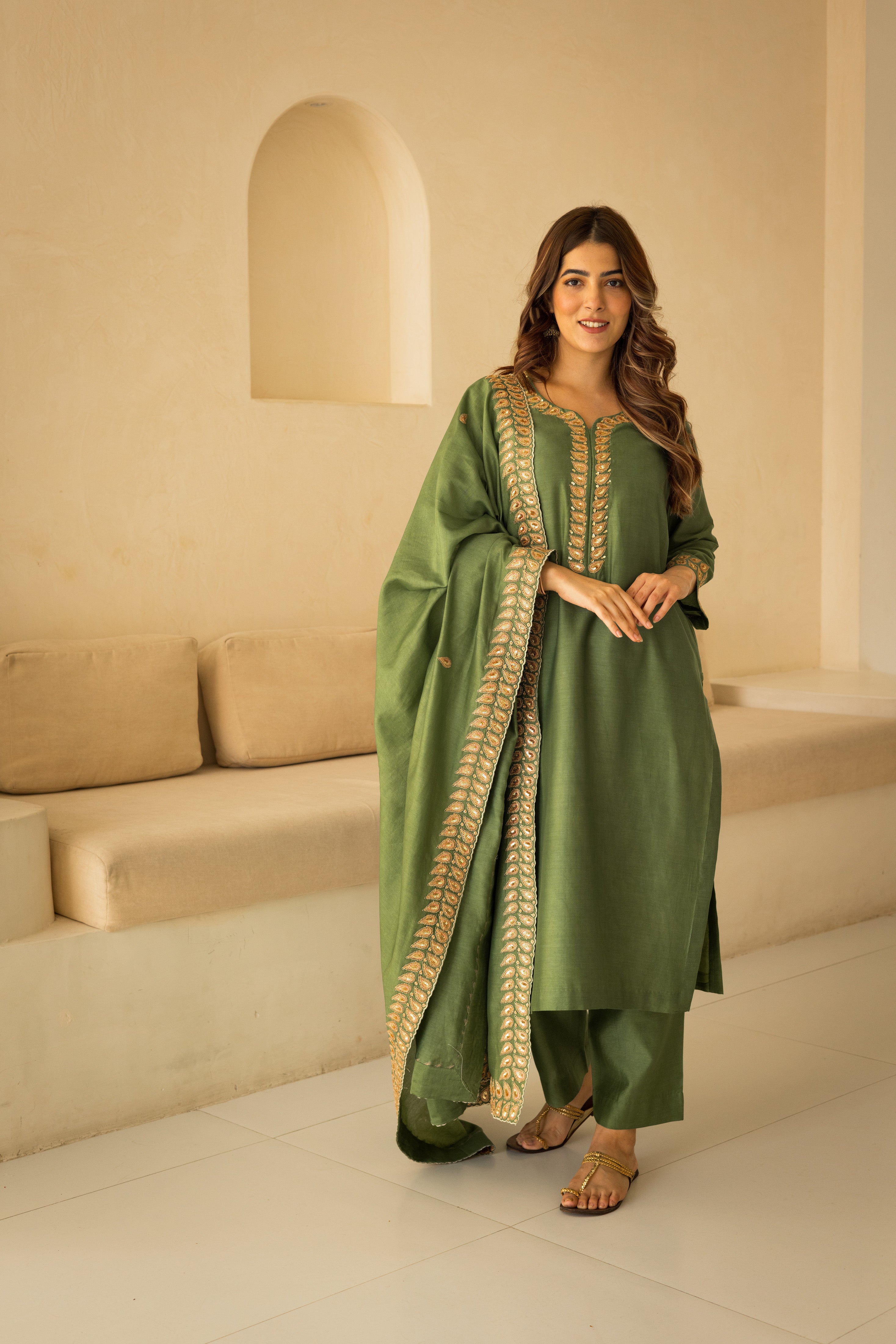 Regal emerald zardosi chanderi set