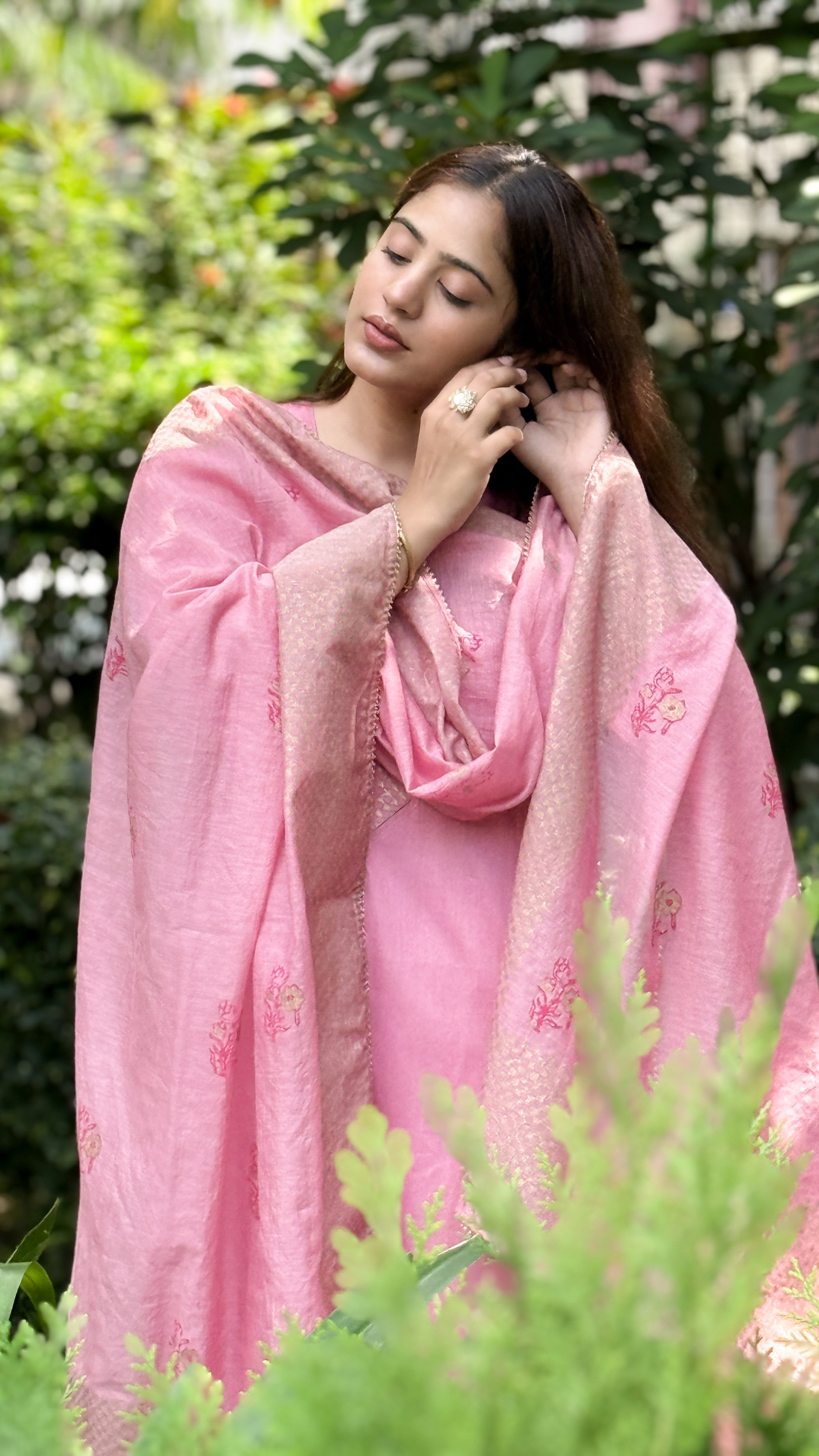 Dusty Rose Cotton Block Print Set with Gota Dupatta