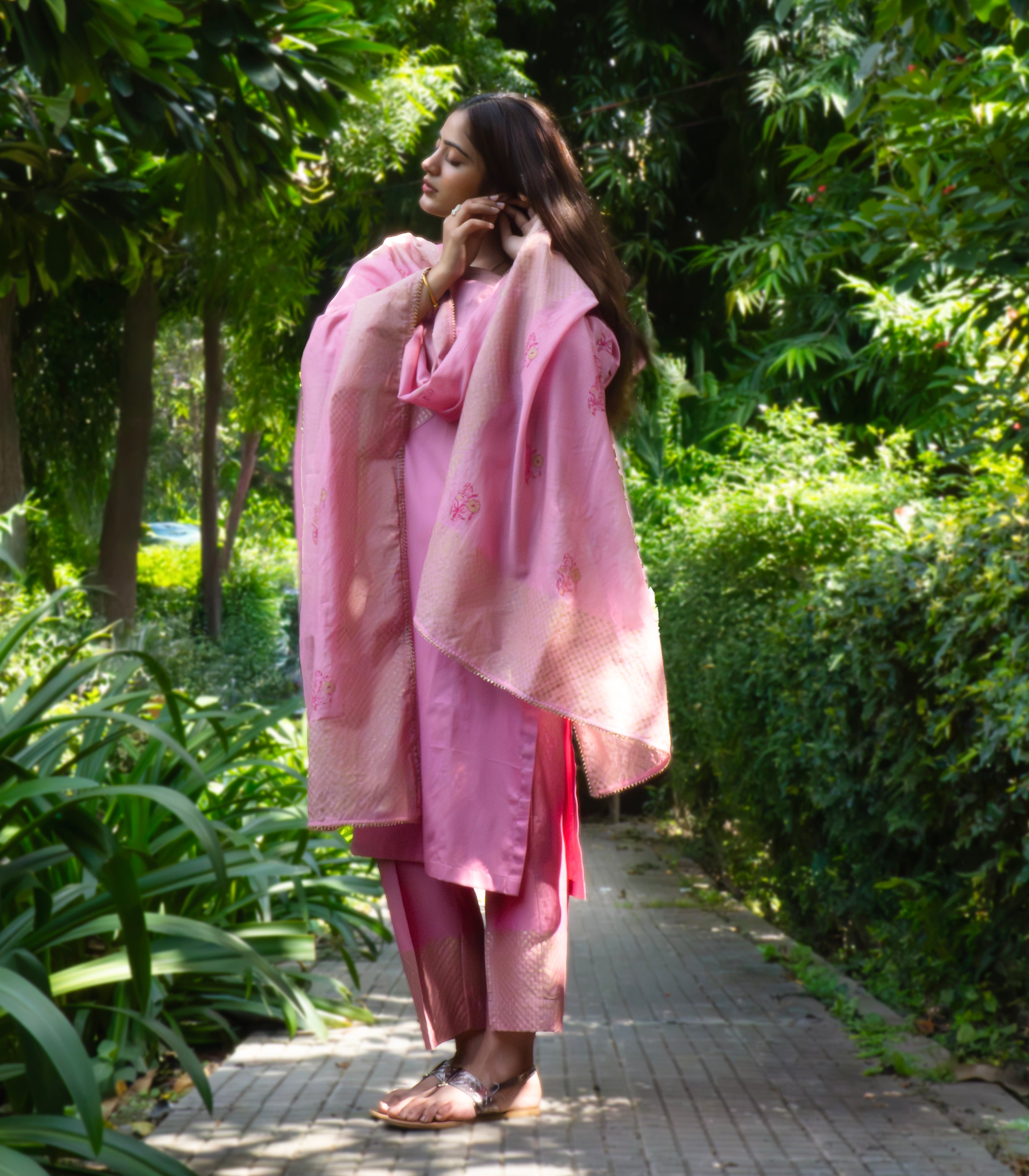 Pastel pink block printed set