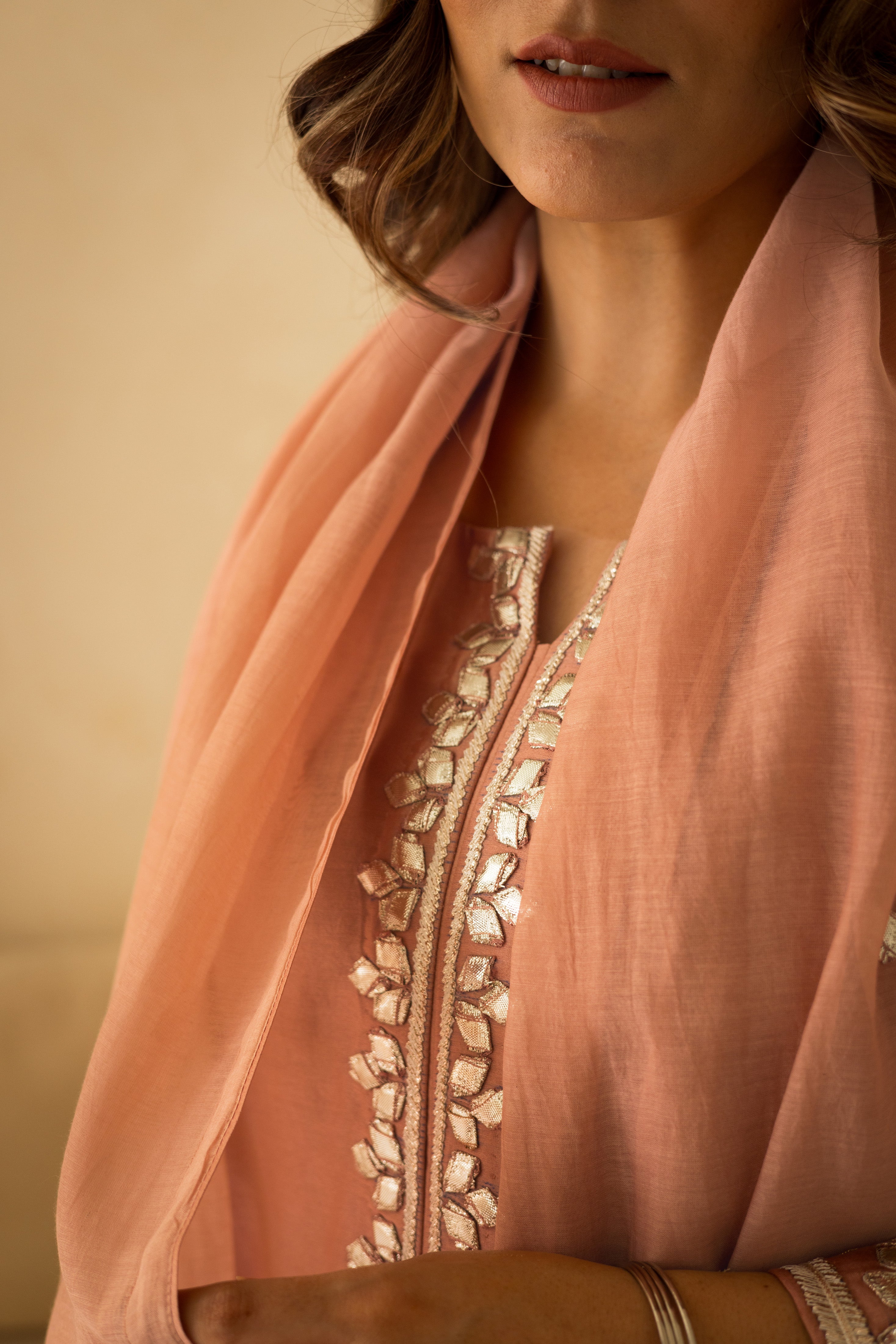 Rose pink gota patti chanderi set