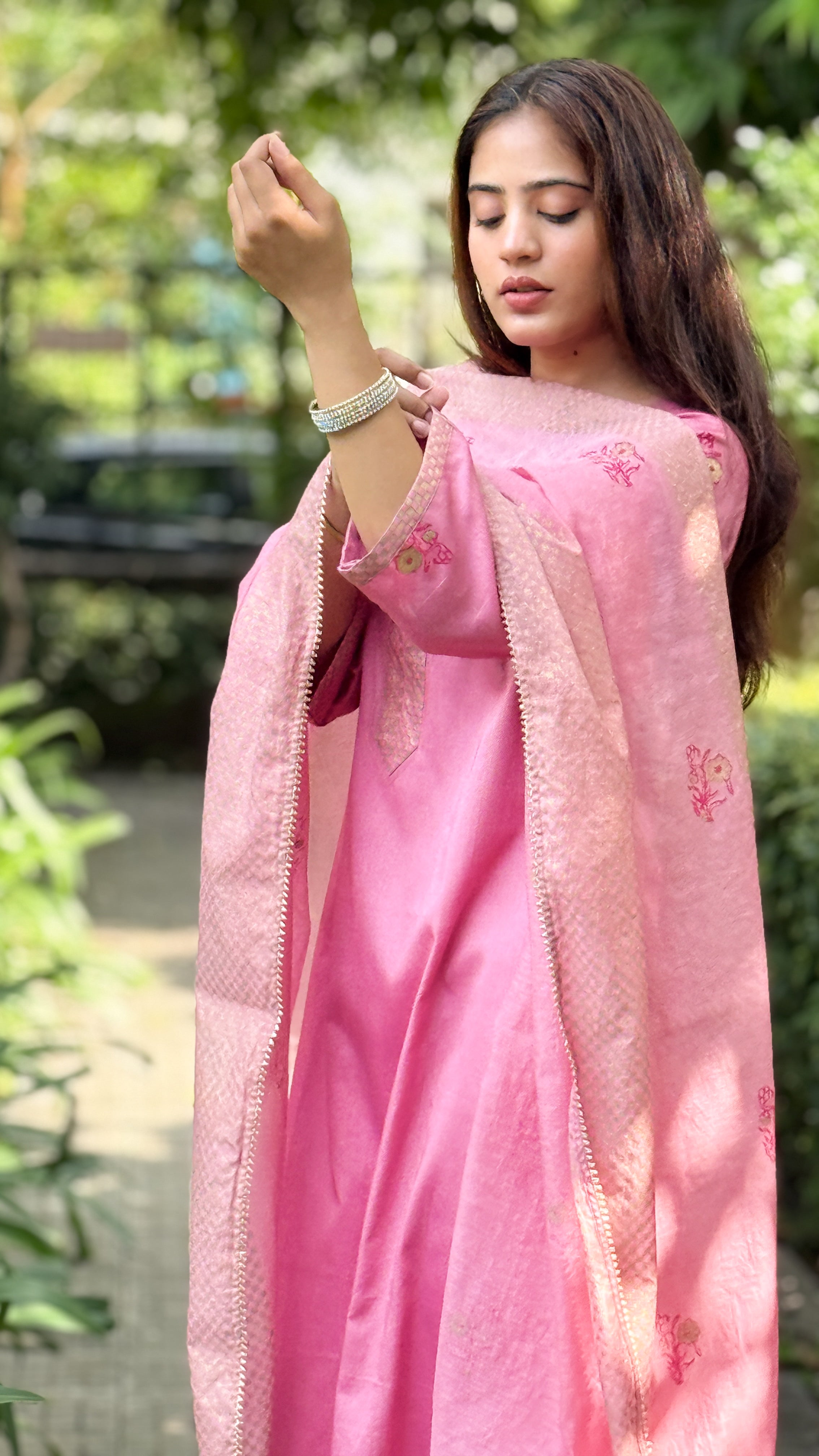 Dusty Rose Cotton Block Print Set with Gota Dupatta