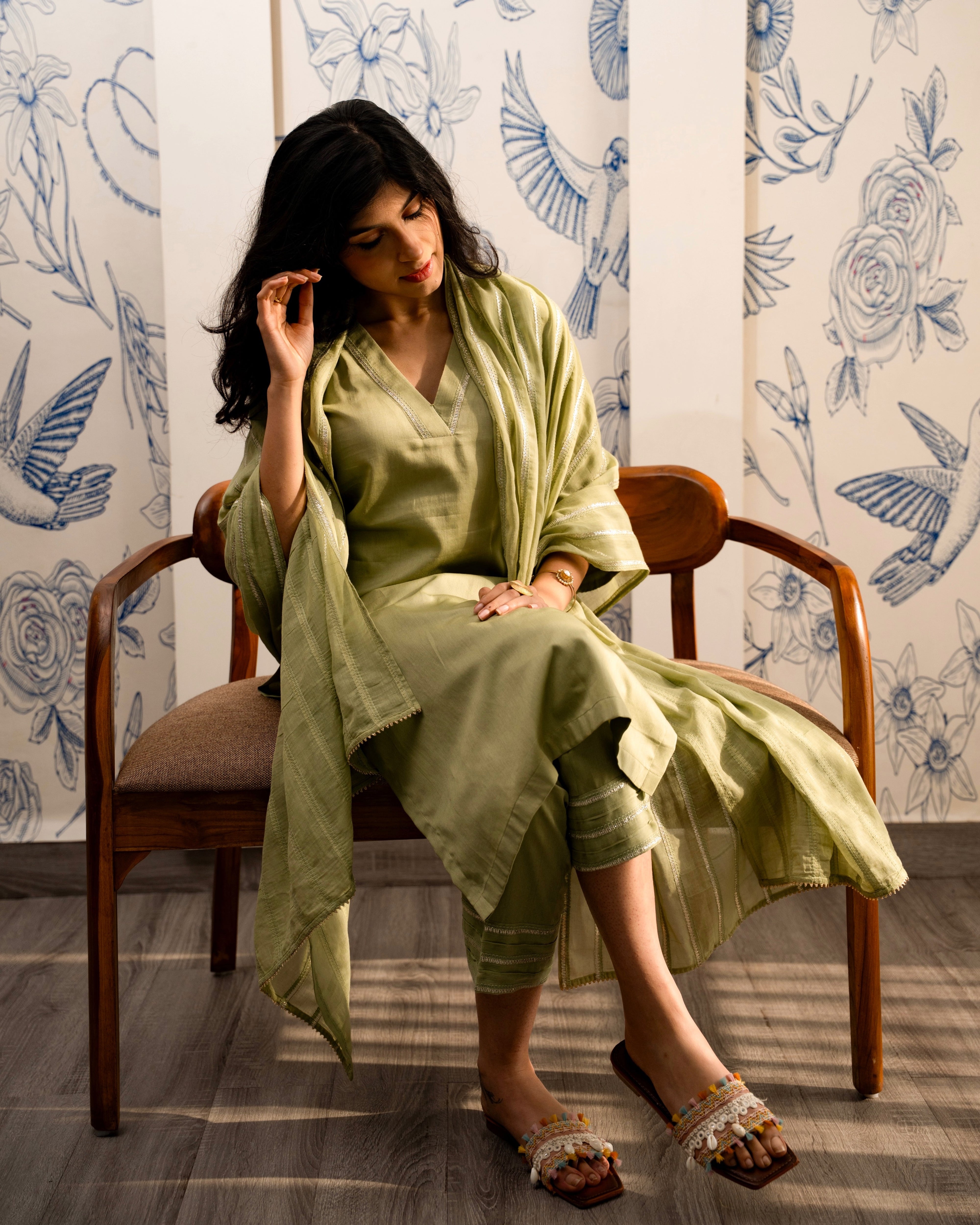 Sage Radiance – Zari Cotton Set