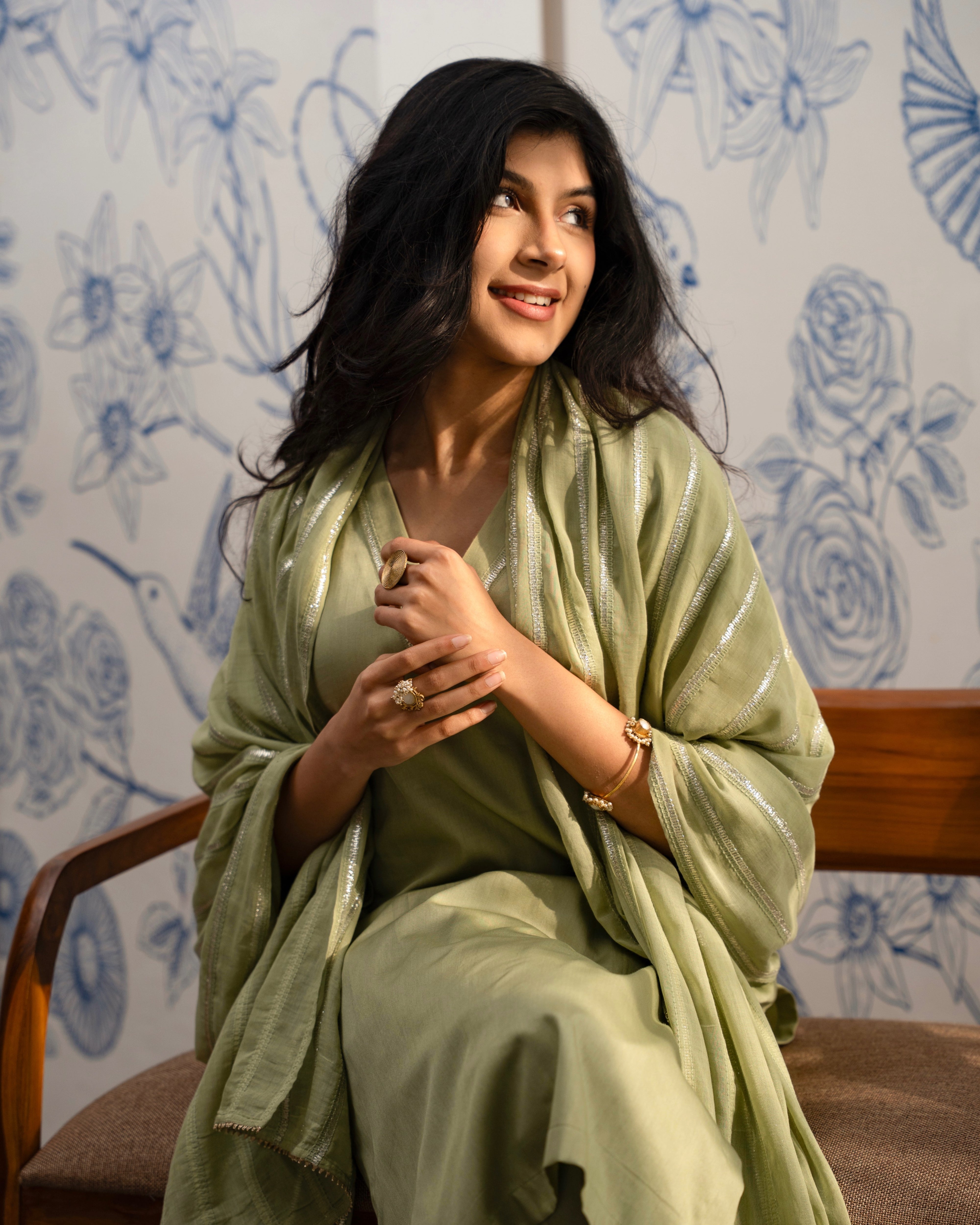 Sage Radiance – Zari Cotton Set