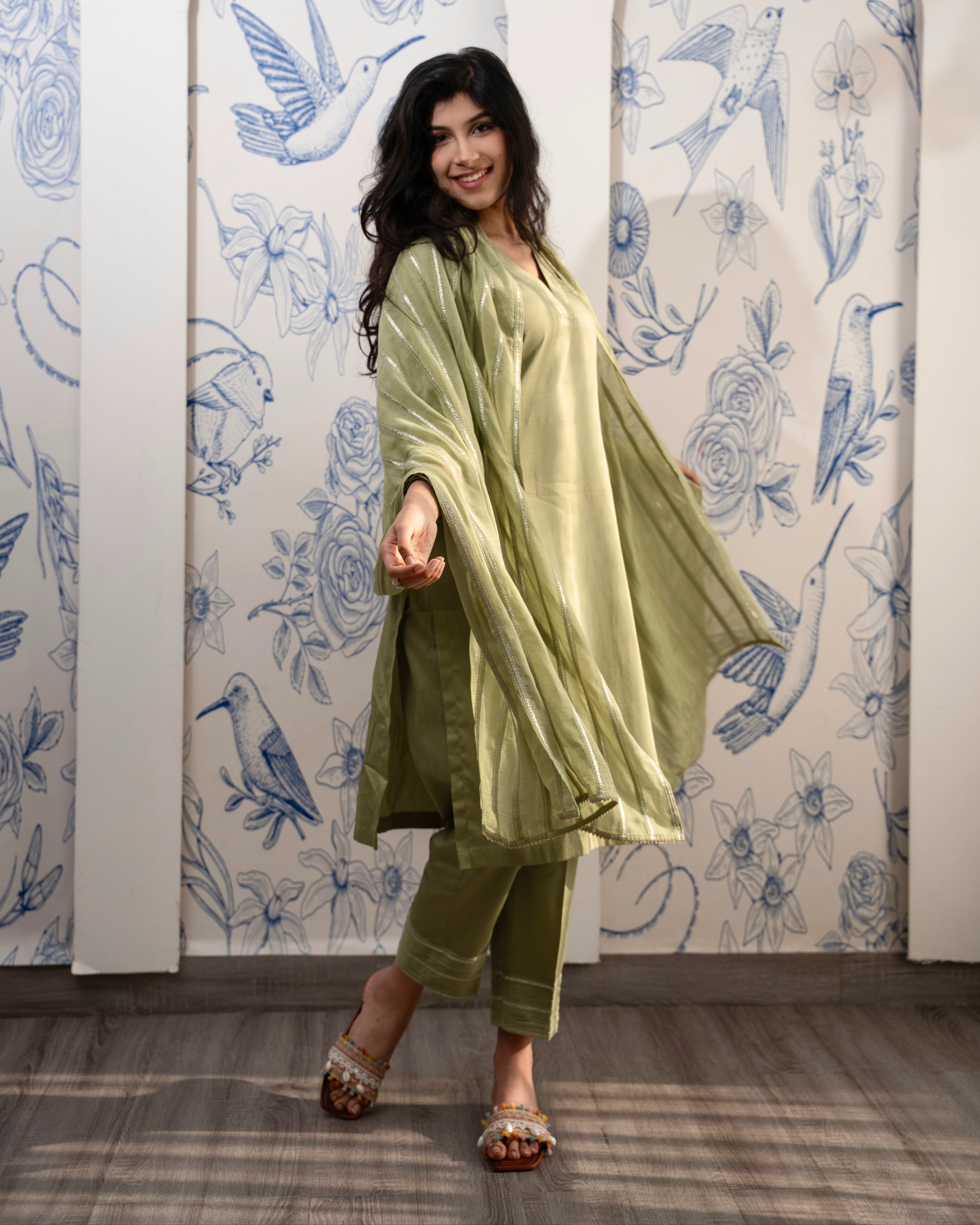 Sage Radiance – Zari Cotton Set