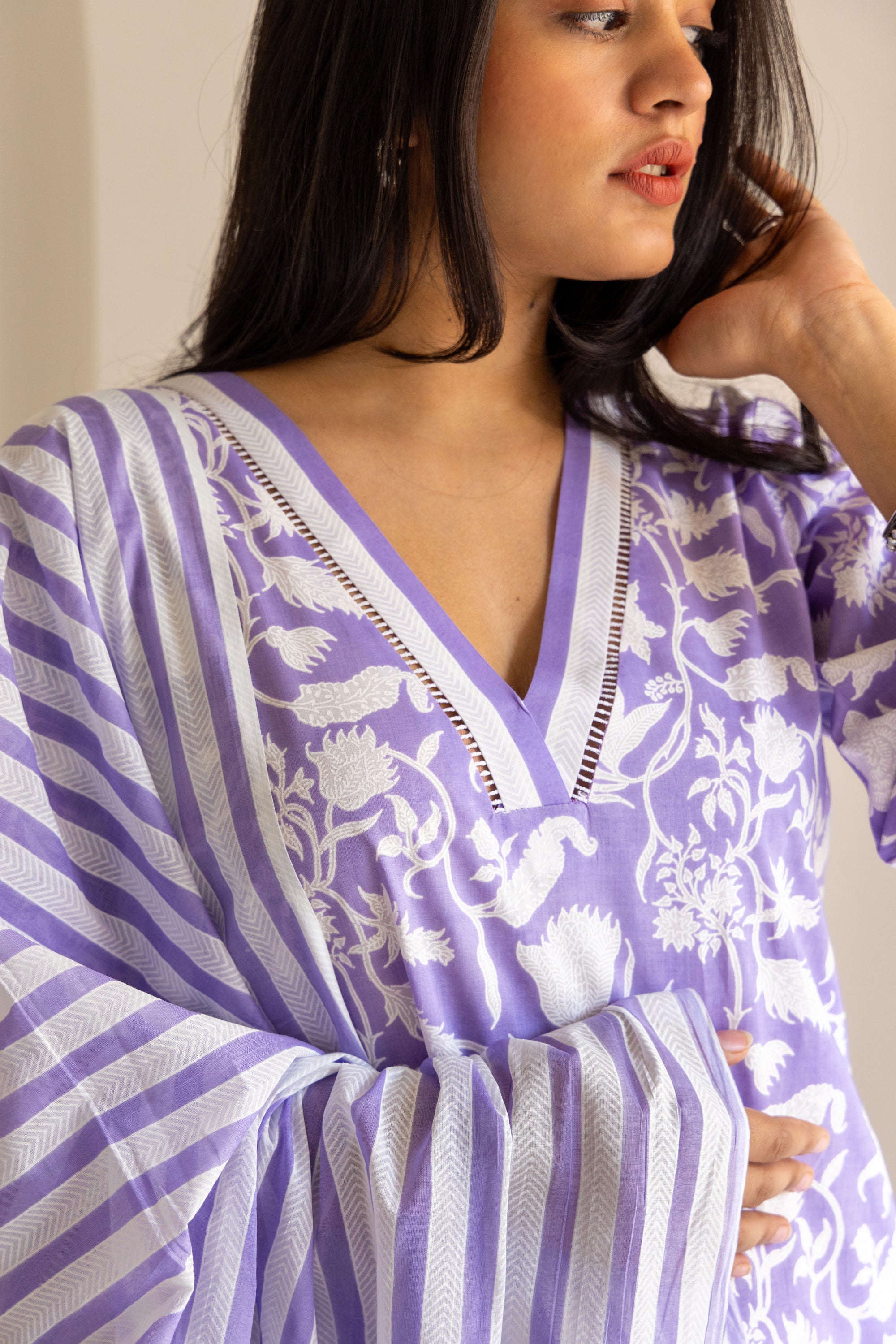 Lilac block printed cotton set