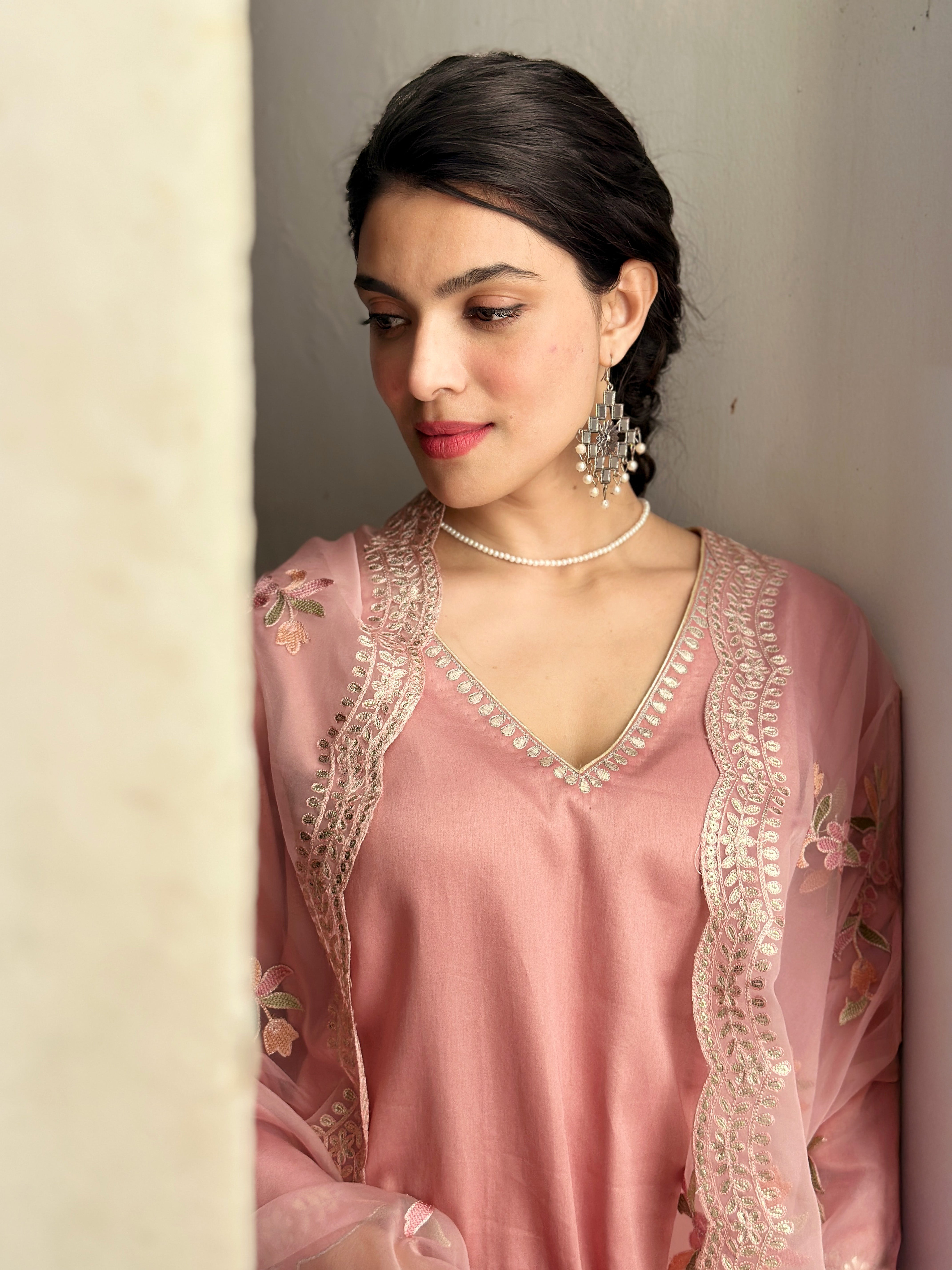 Blush pink embroidered set