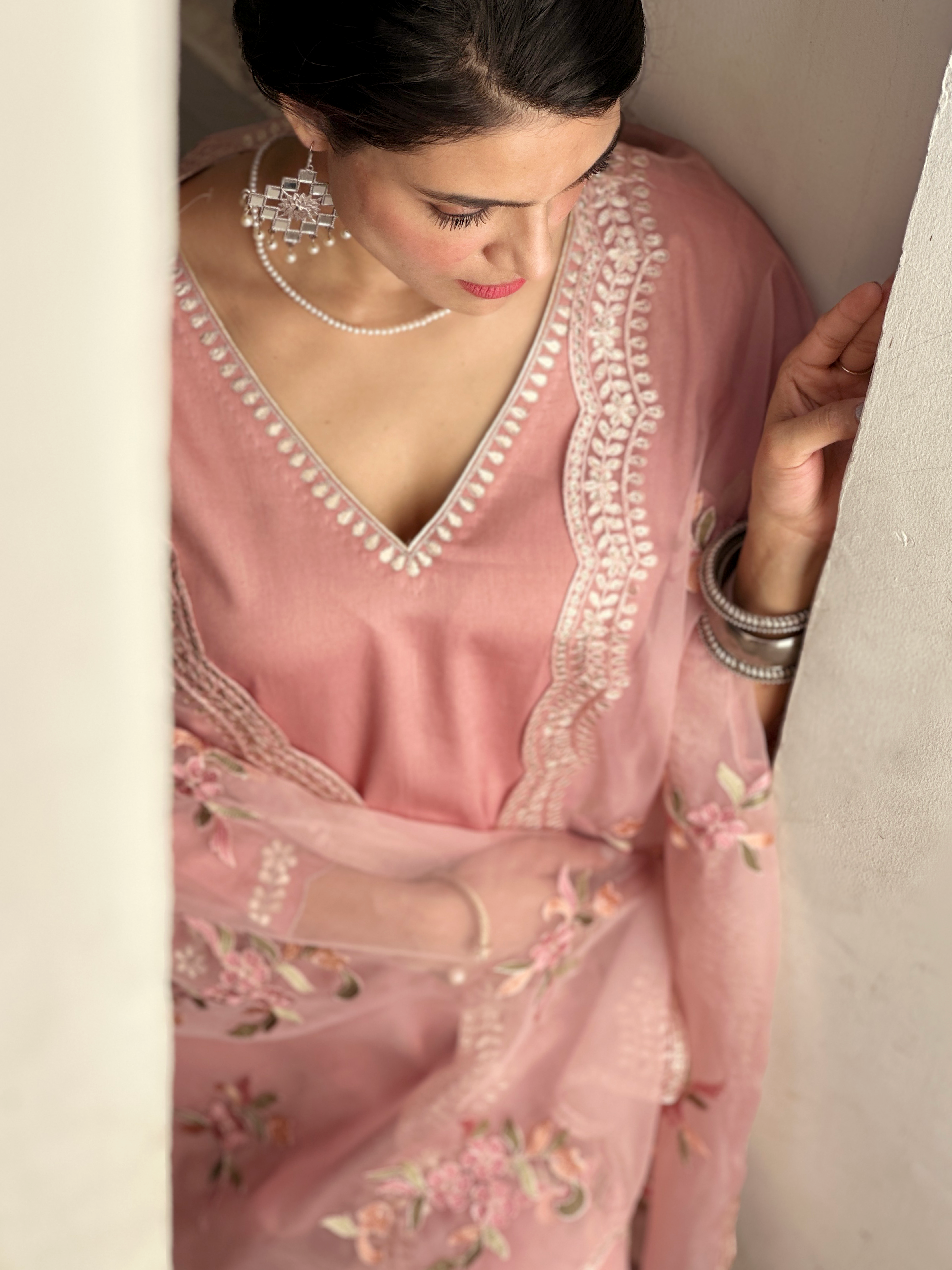 Blush pink embroidered set