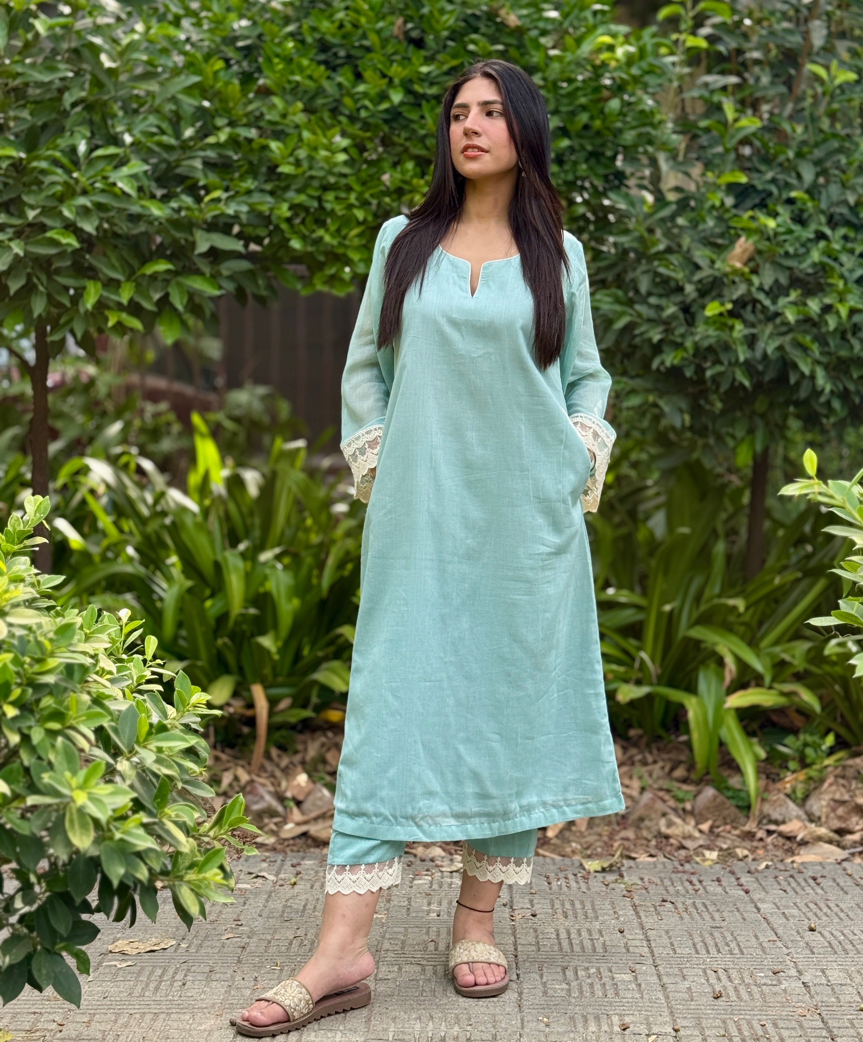 Teal cotton mul set