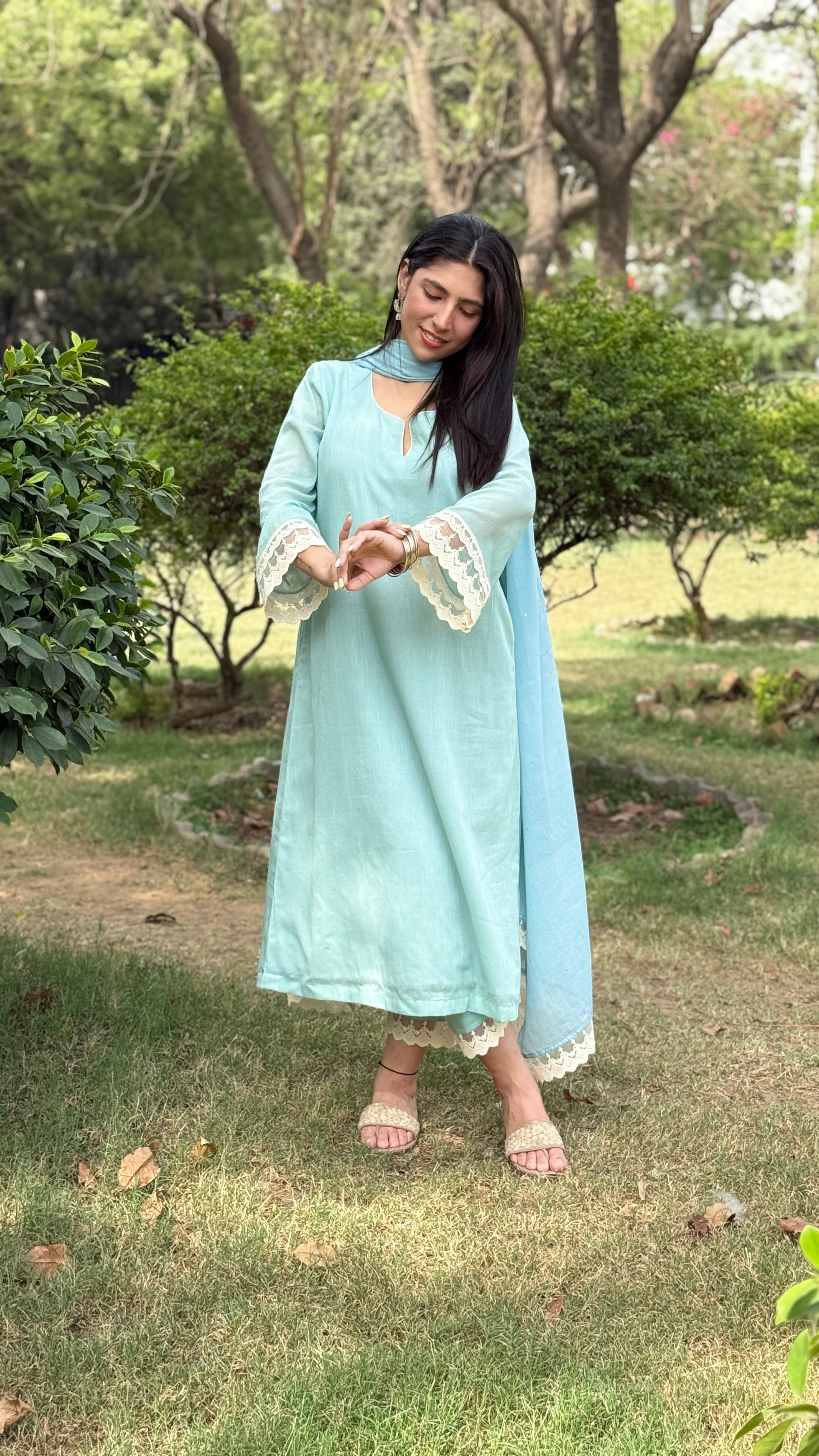 Teal cotton mul set