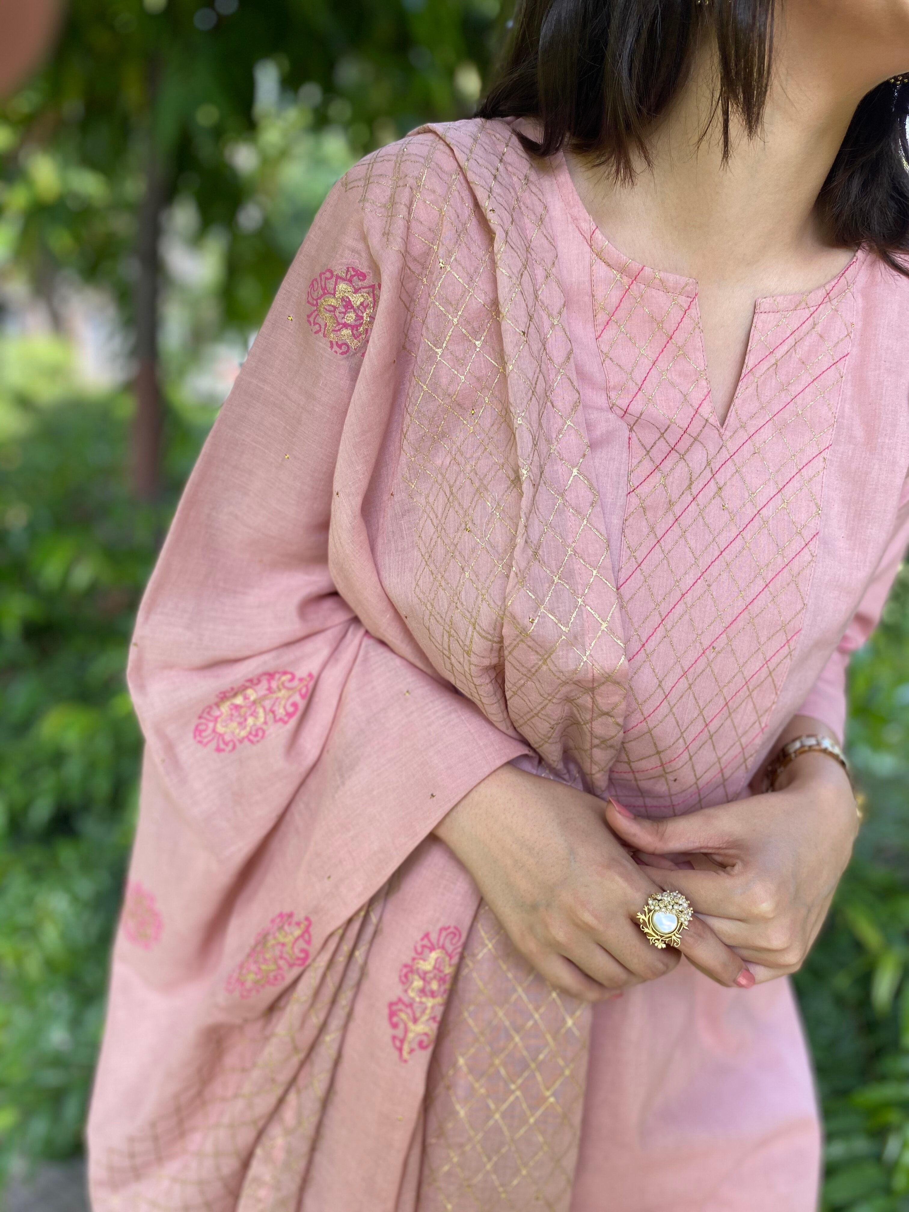 Pink handblock printed cotton set