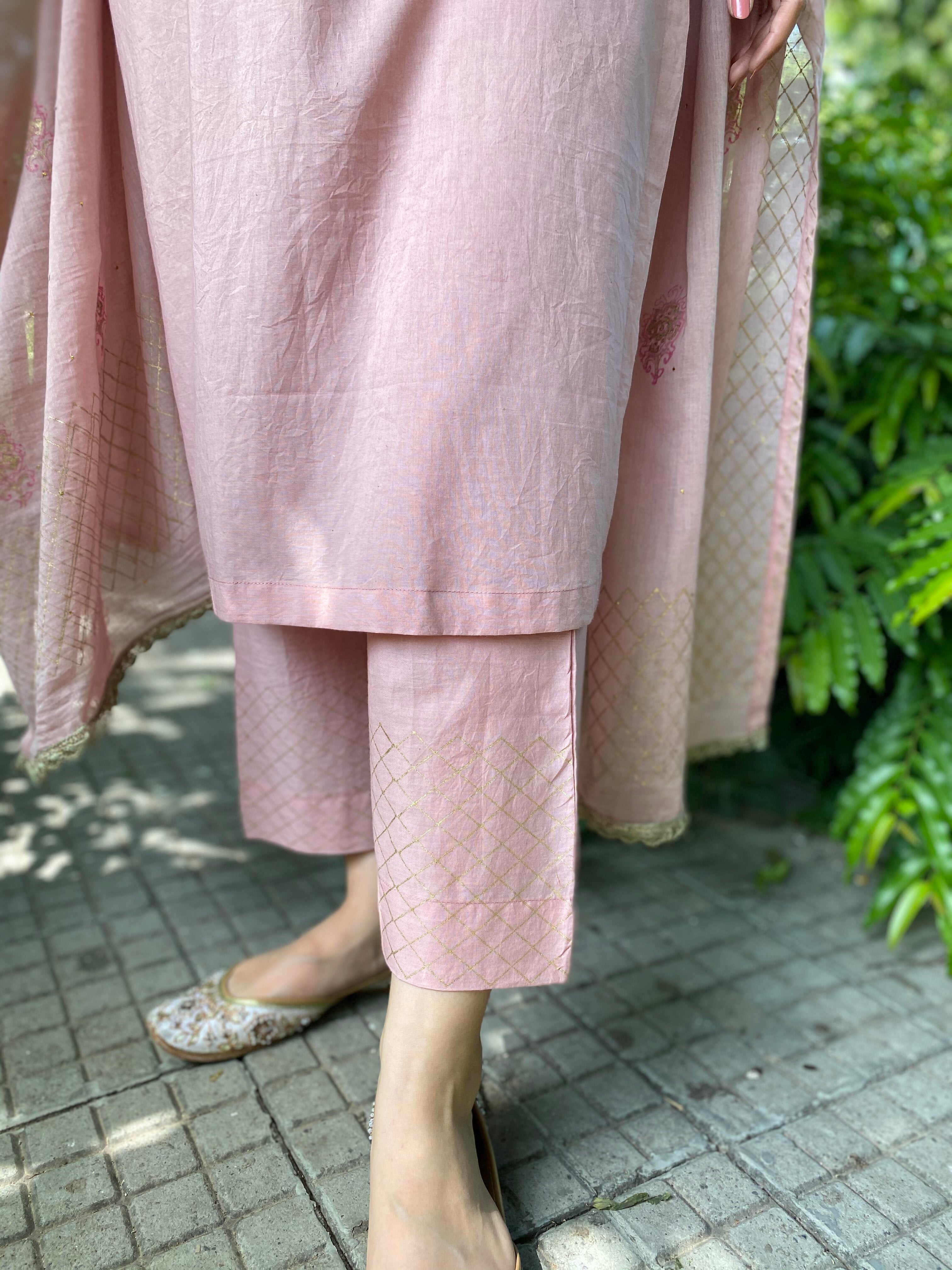 Pink handblock printed cotton set