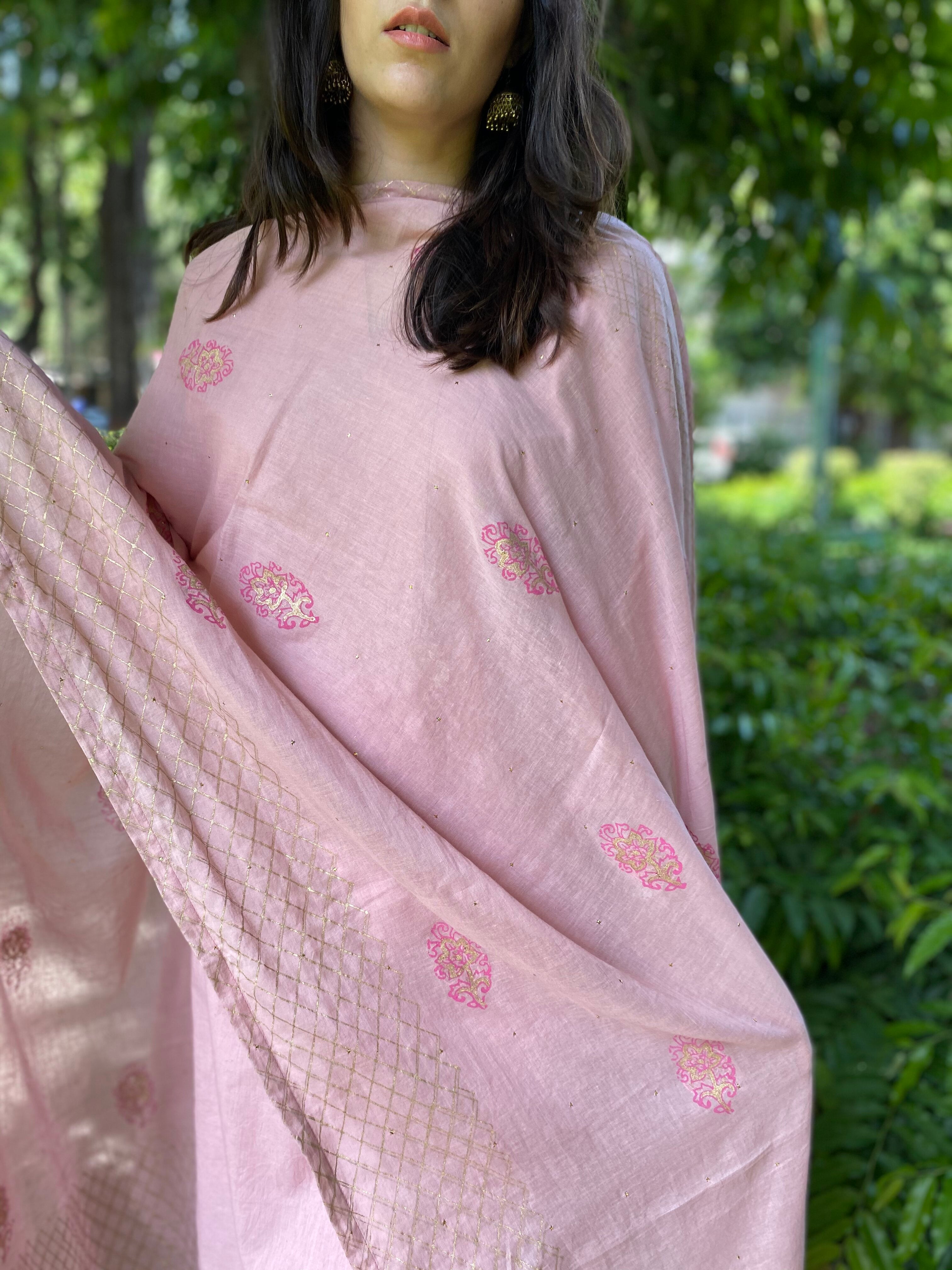 Pink handblock printed cotton set