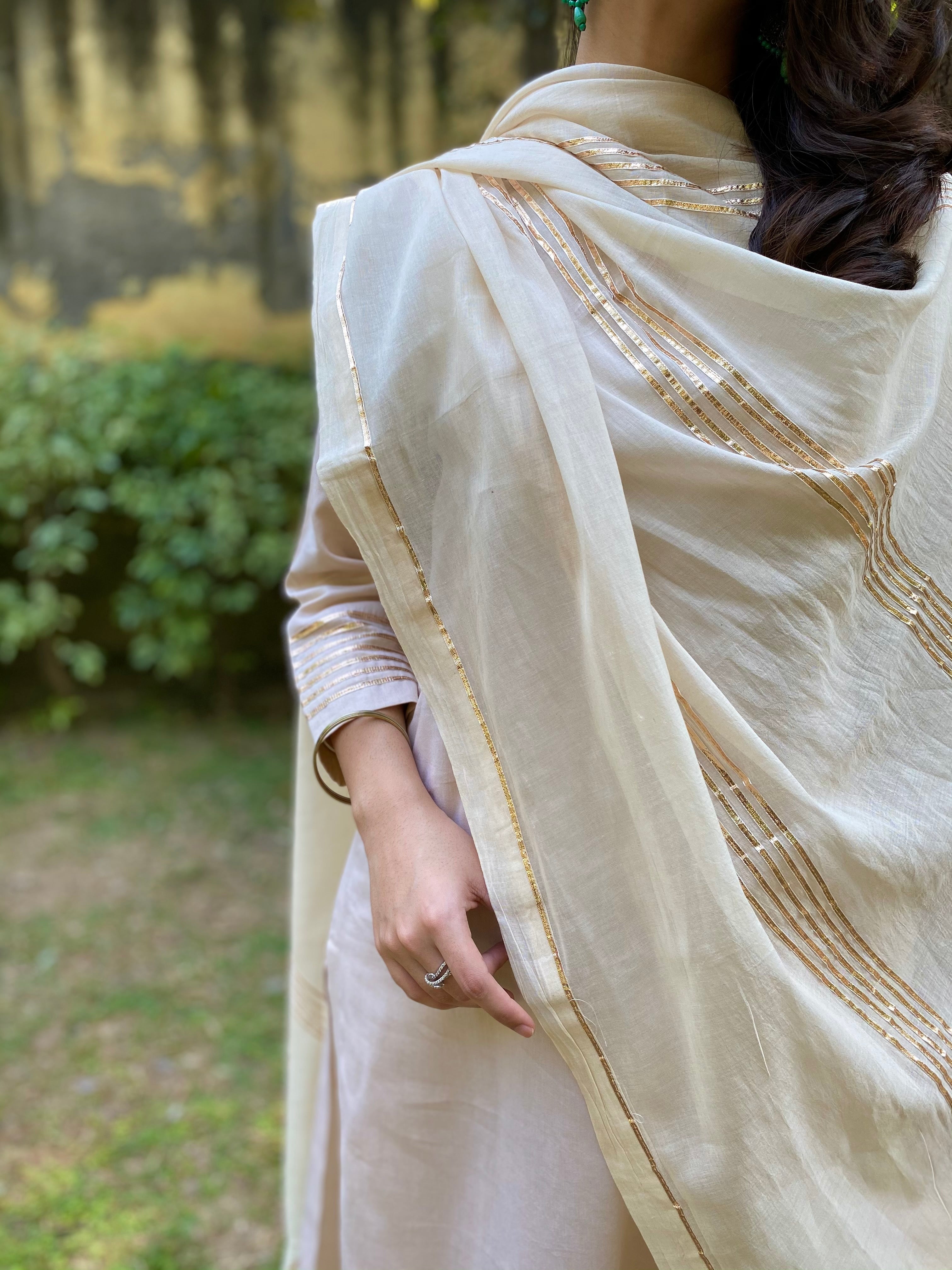 Ivory cotton silk gota work set