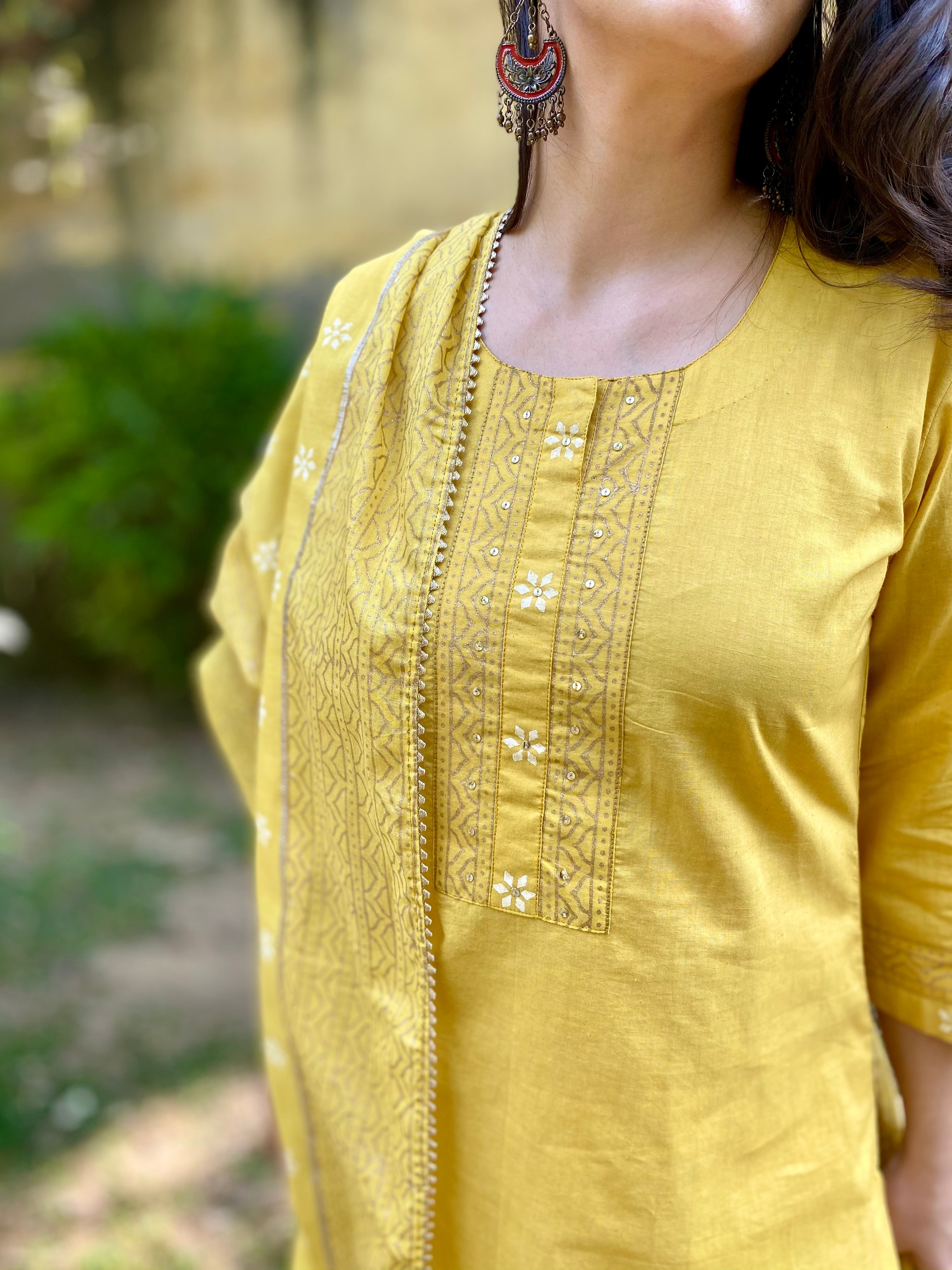 Canary yellow block printed set