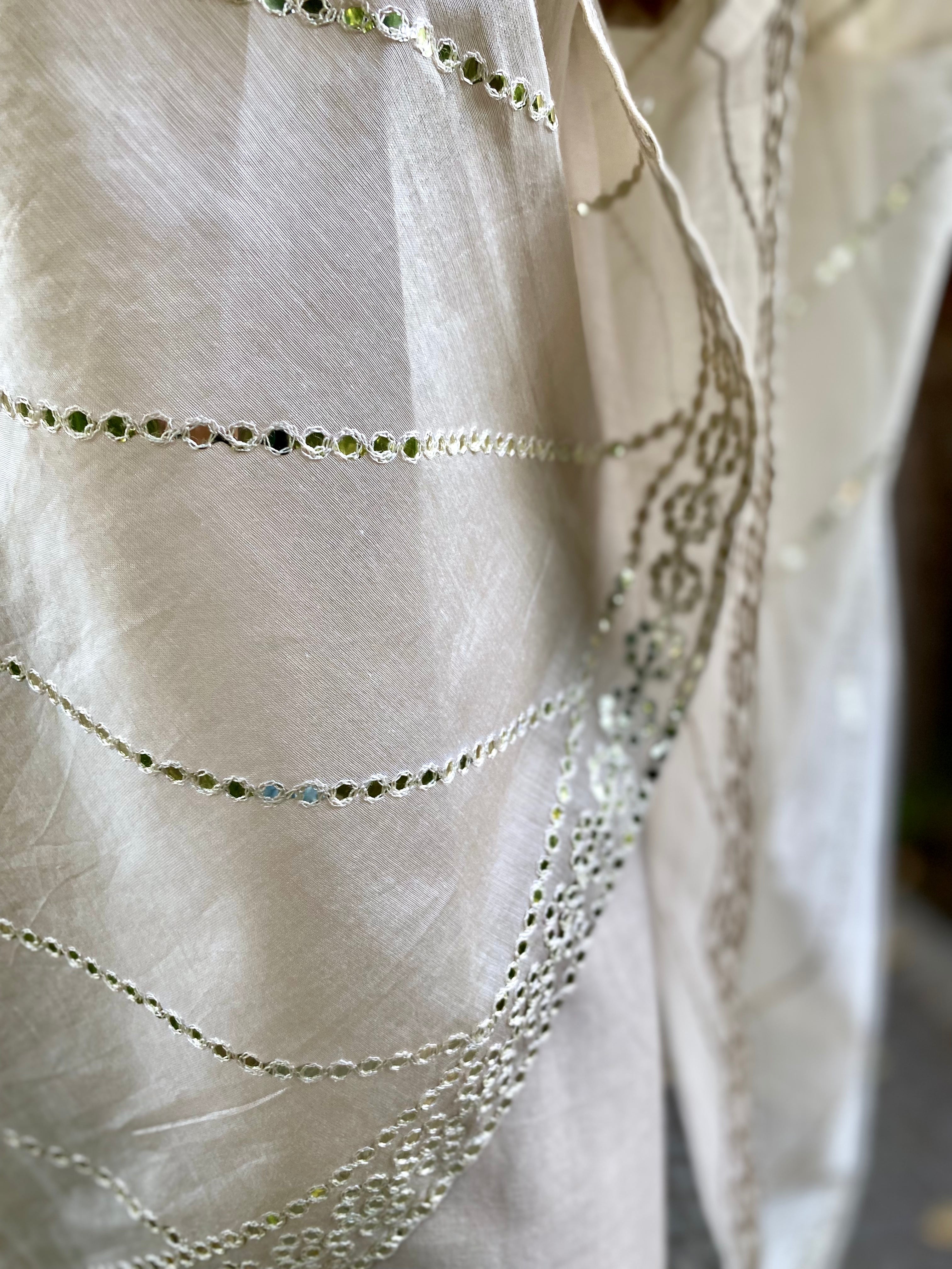 Fawn mirror work chanderi dupatta set