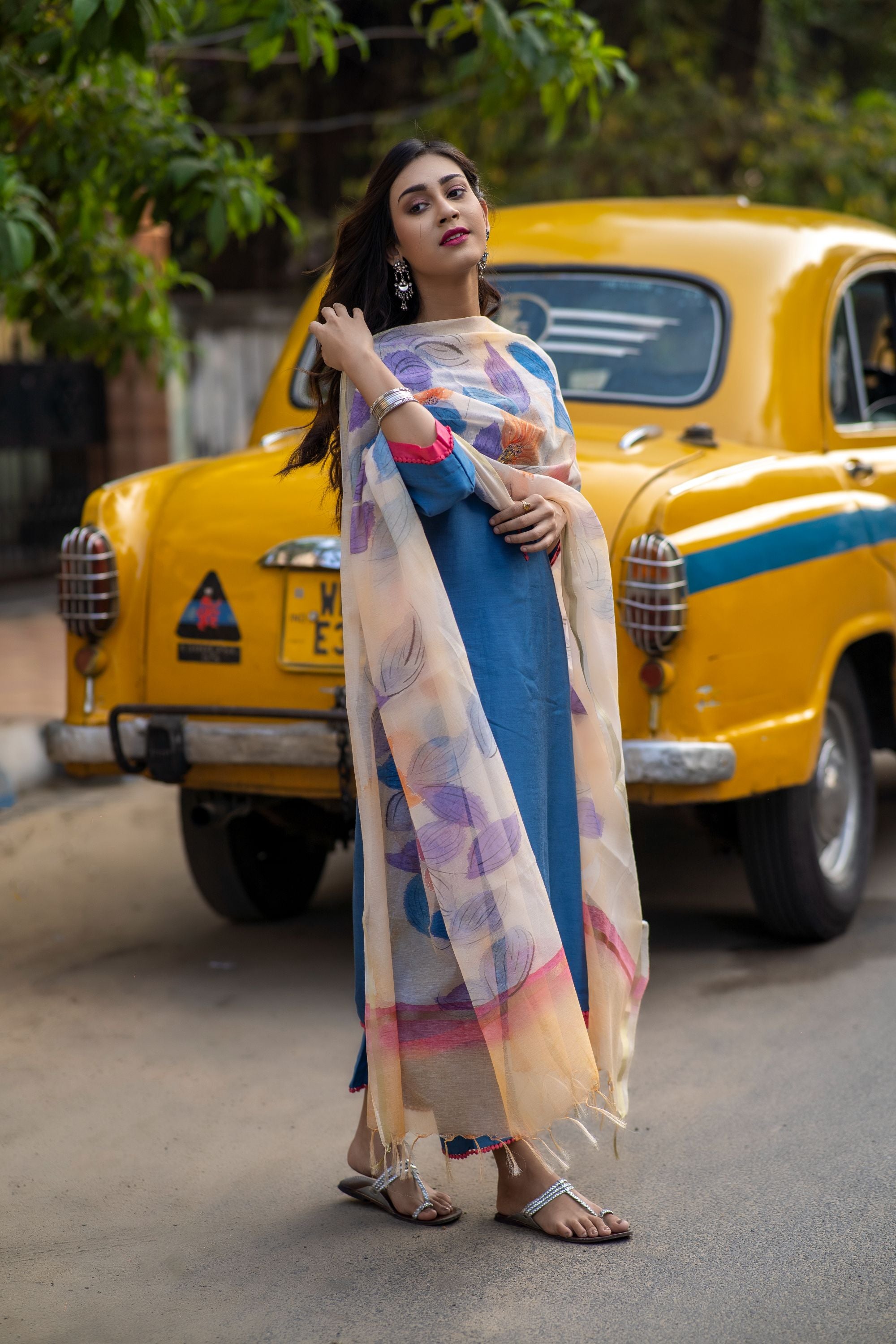 Lapis blue set with handpainted dupatta