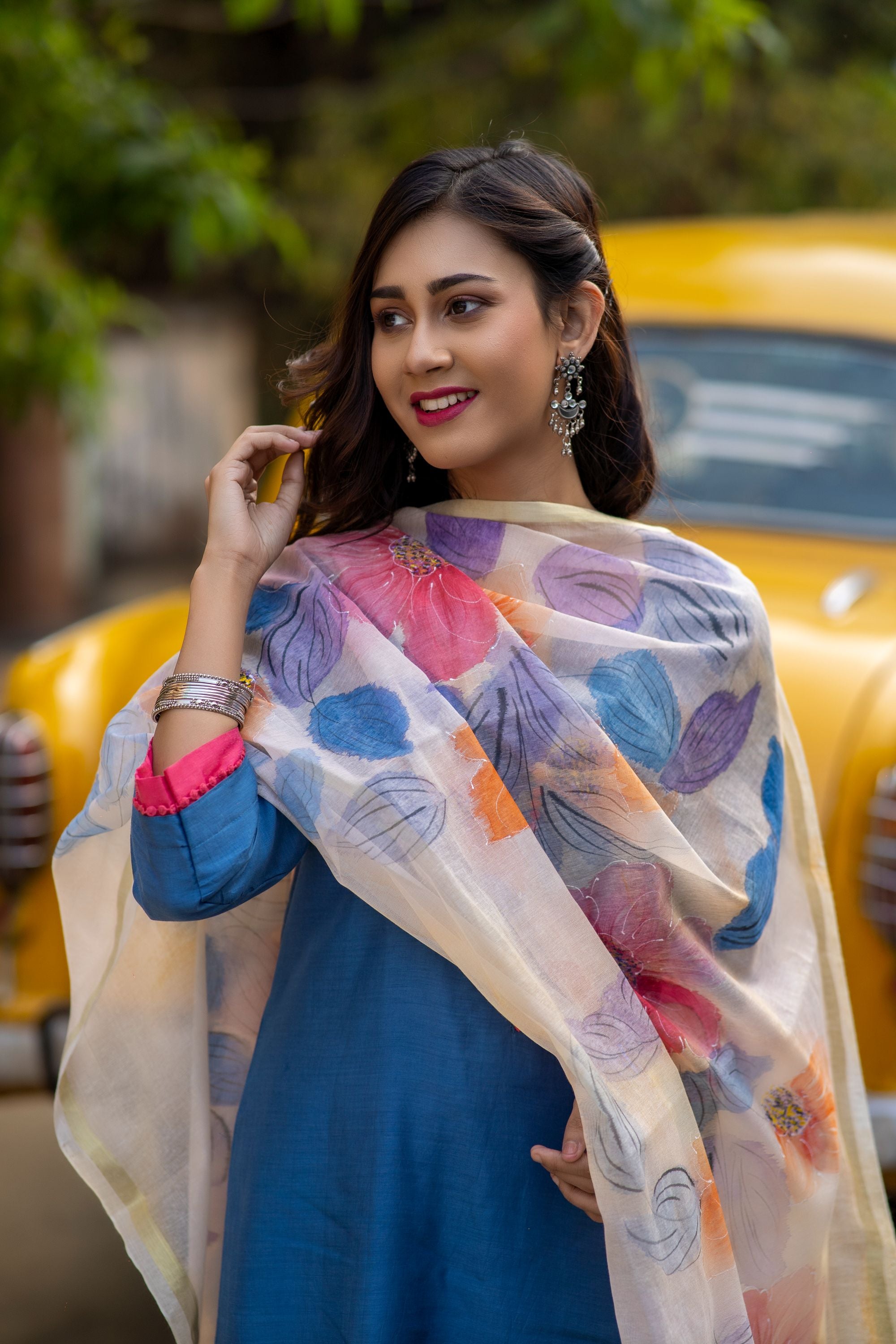 Lapis blue set with handpainted dupatta