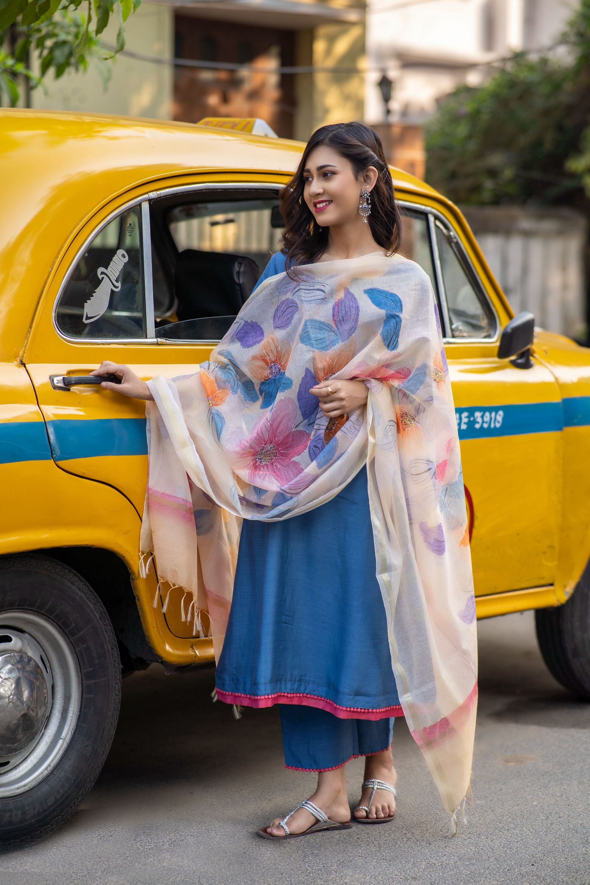 Lapis blue set with handpainted dupatta