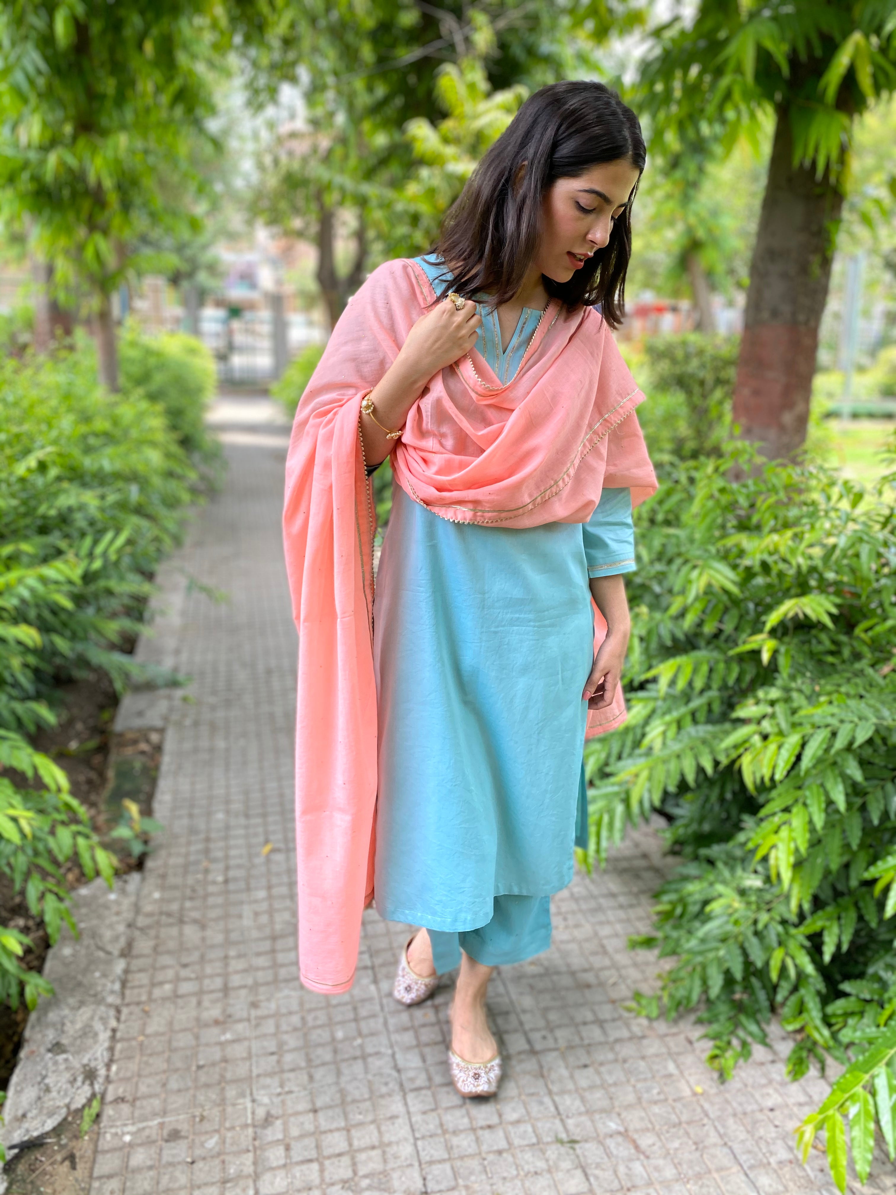 Turquoise and peach cotton set