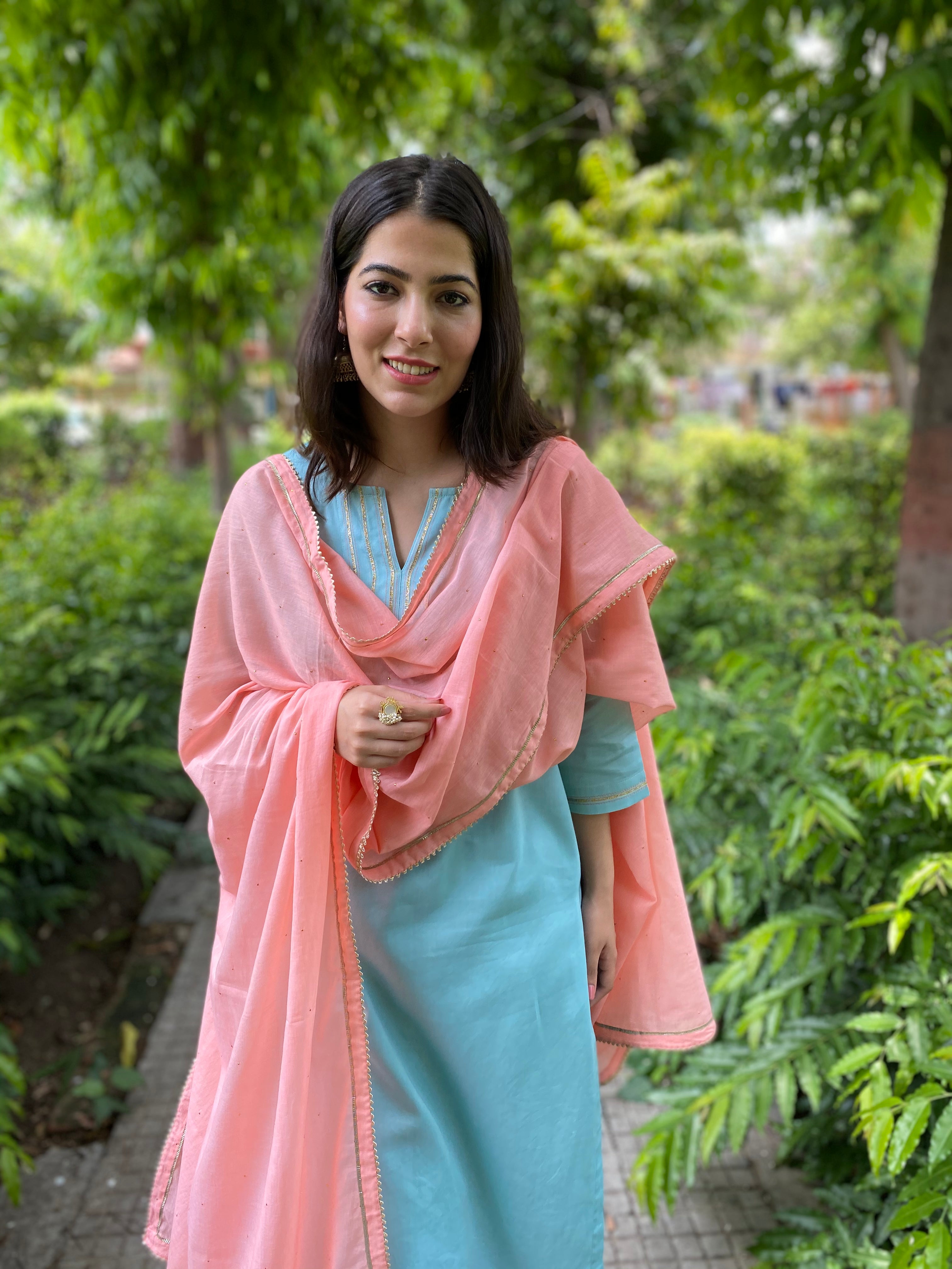 Turquoise and peach cotton set