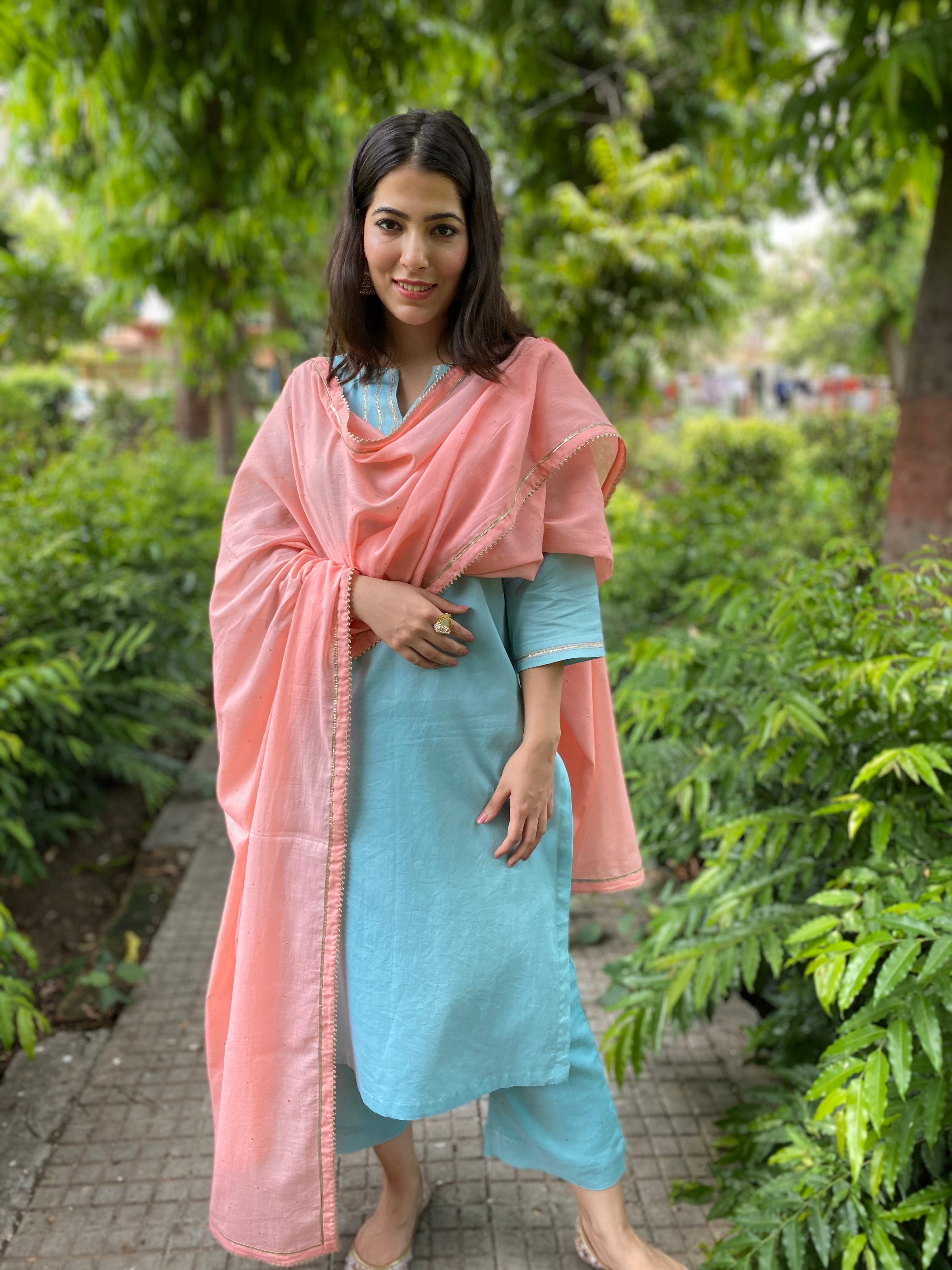 Turquoise and peach cotton set