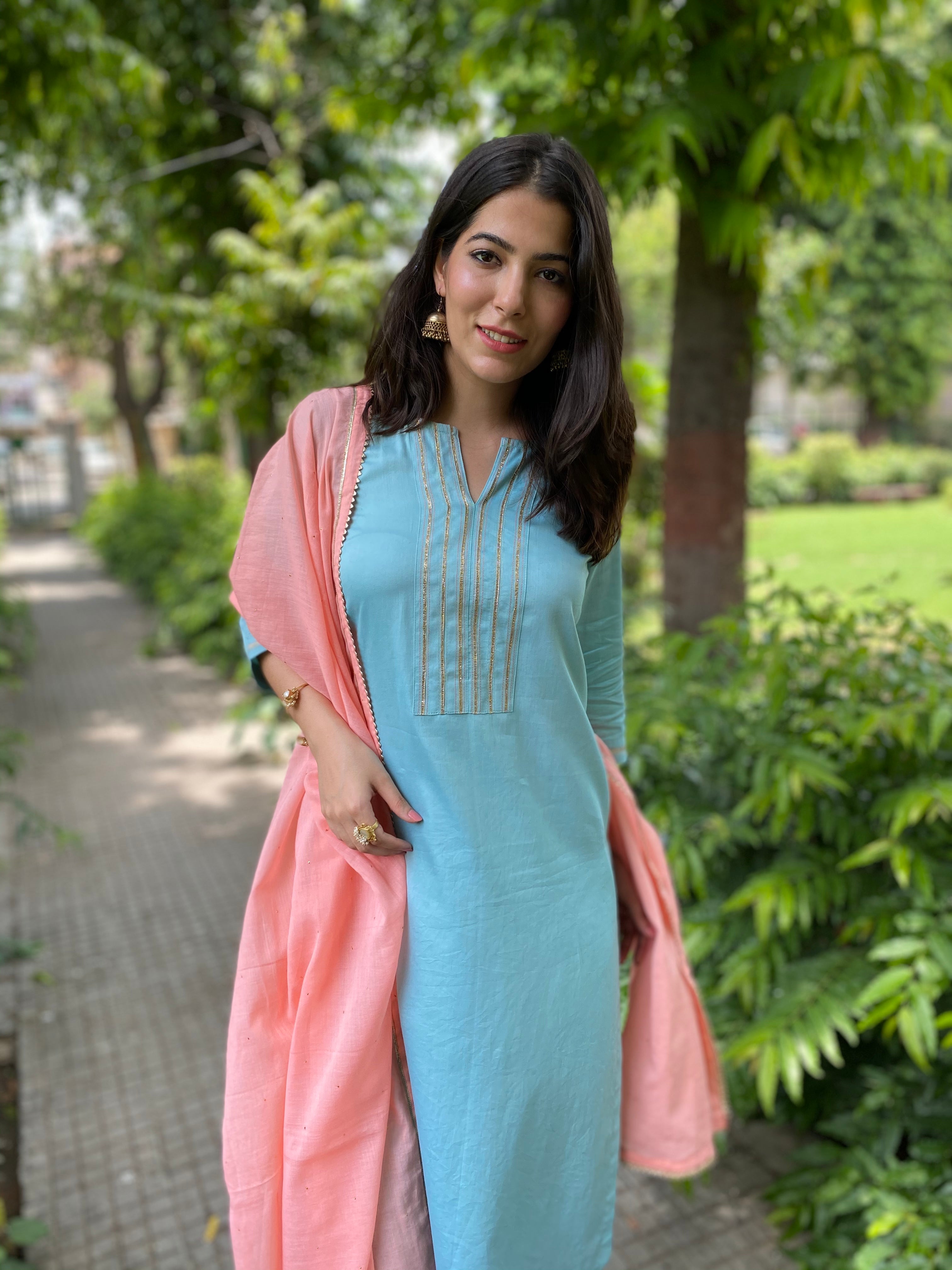 Turquoise and peach cotton set