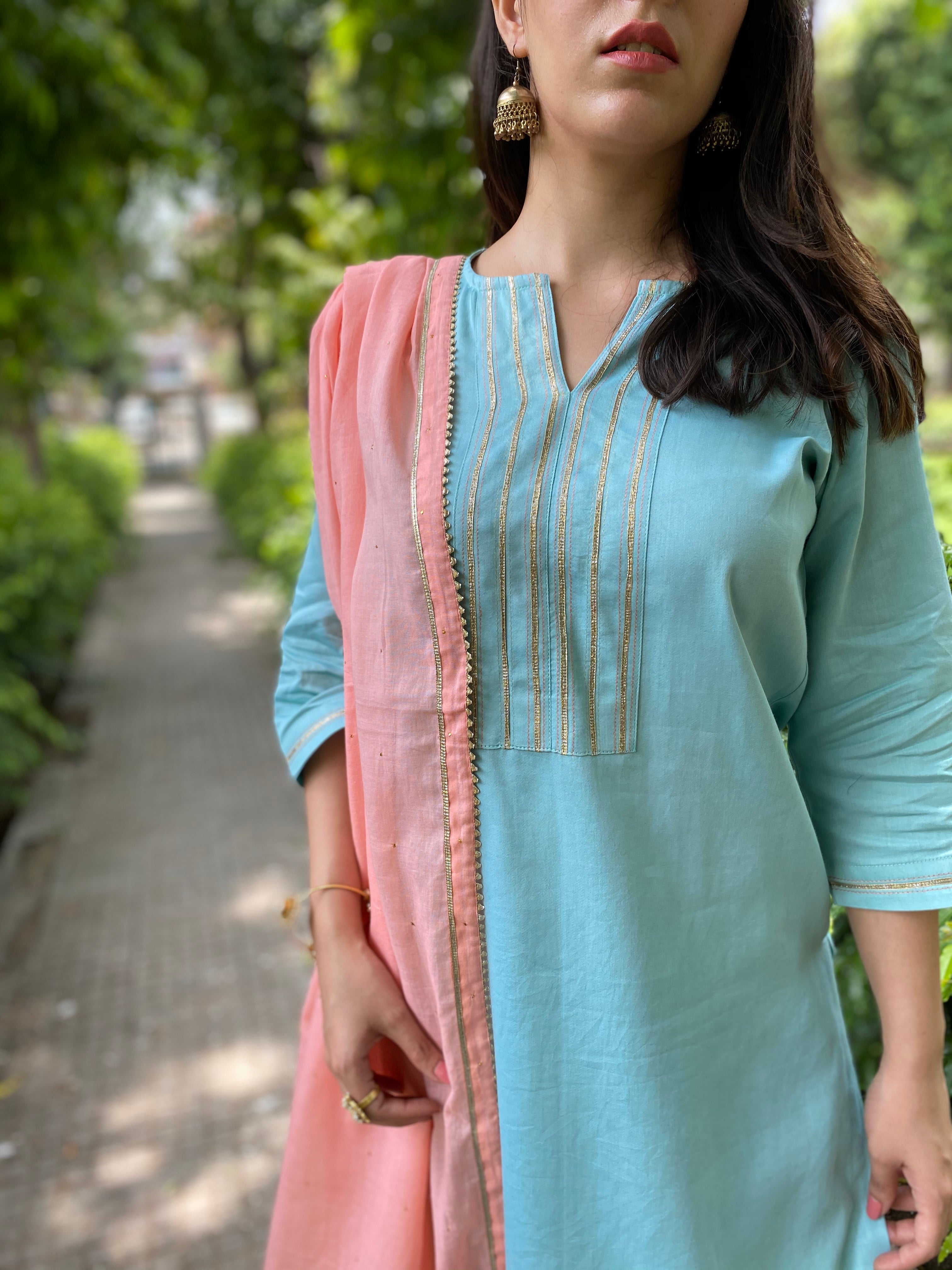 Turquoise and peach cotton set