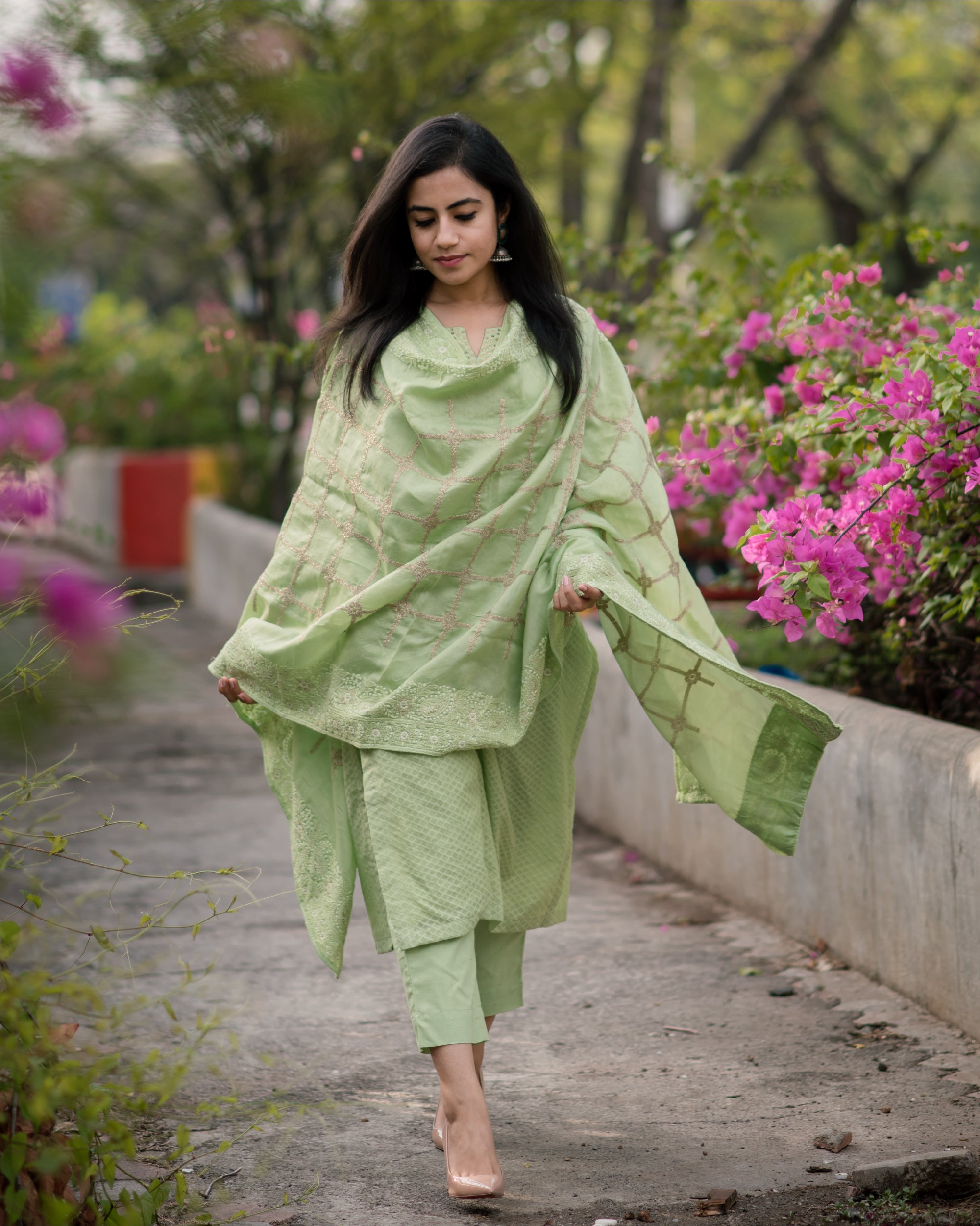 Fern green handloom chanderi kurta set