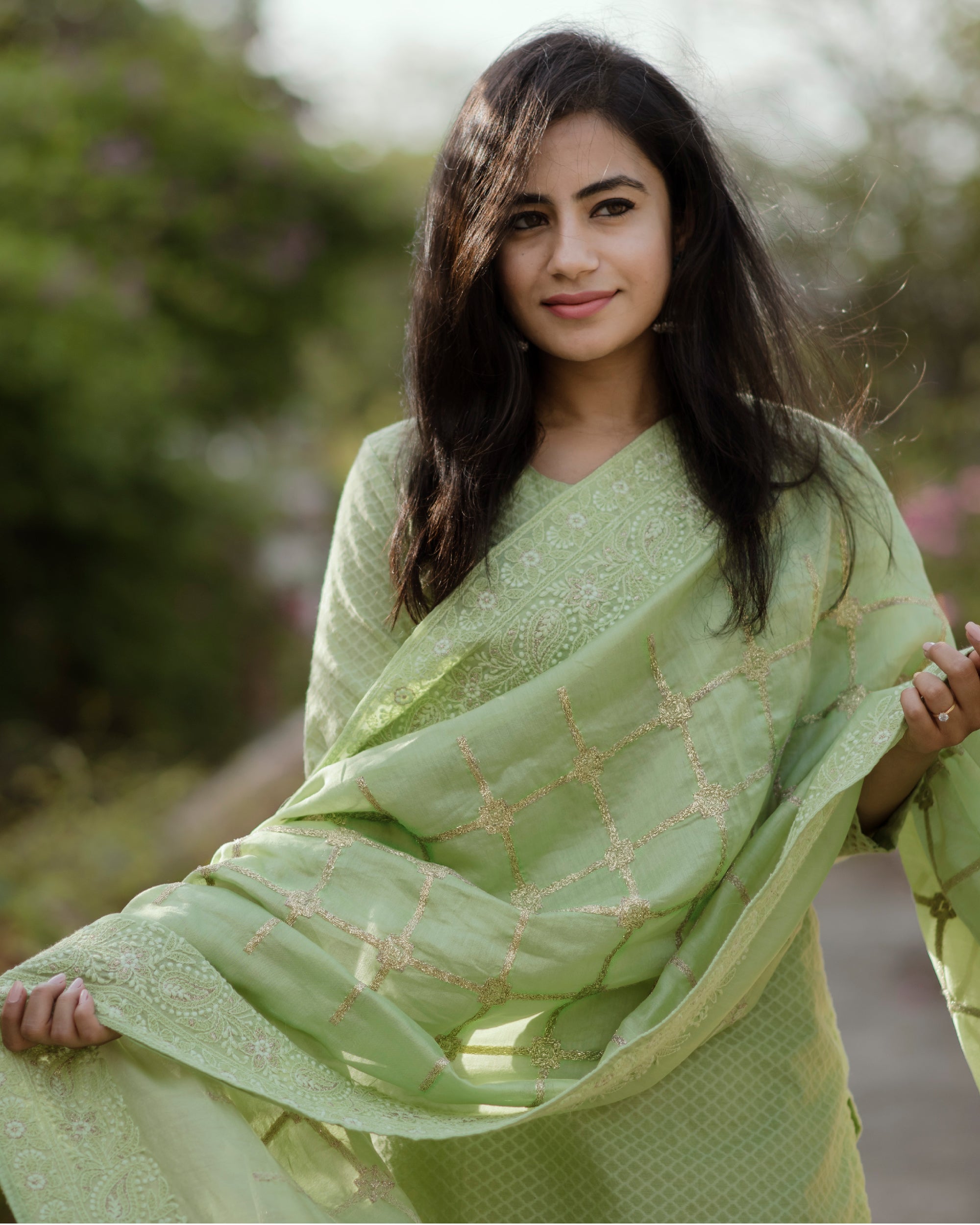 Fern green handloom chanderi kurta set