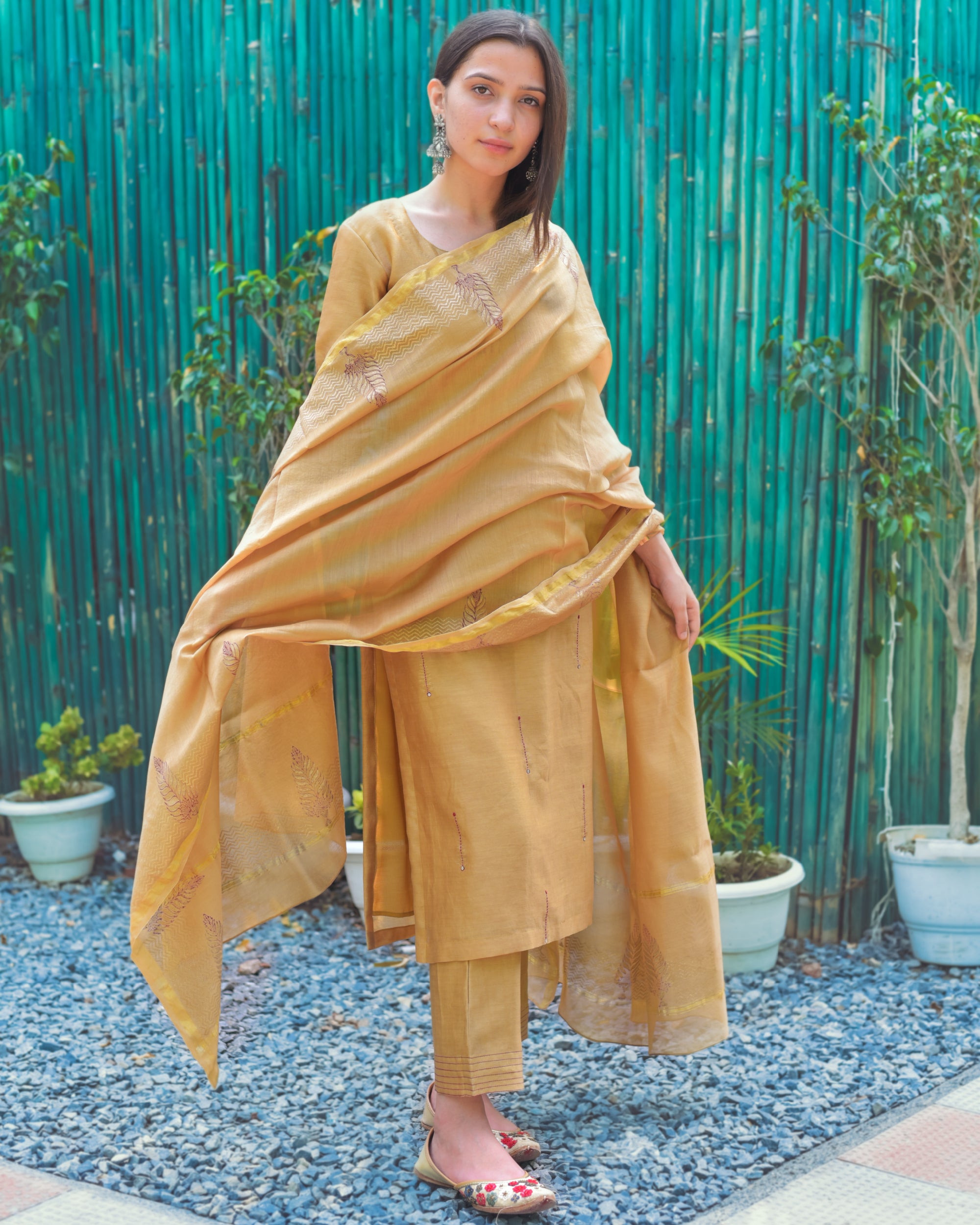 Apricot orange chanderi set