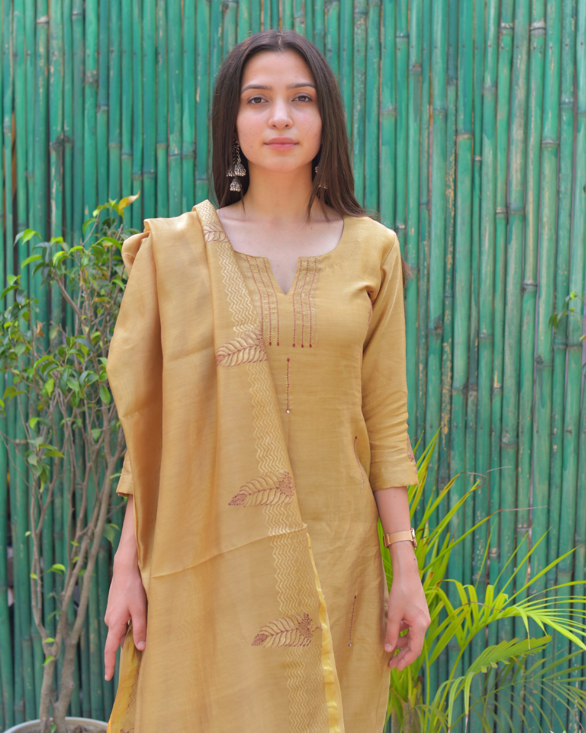 Apricot orange chanderi set