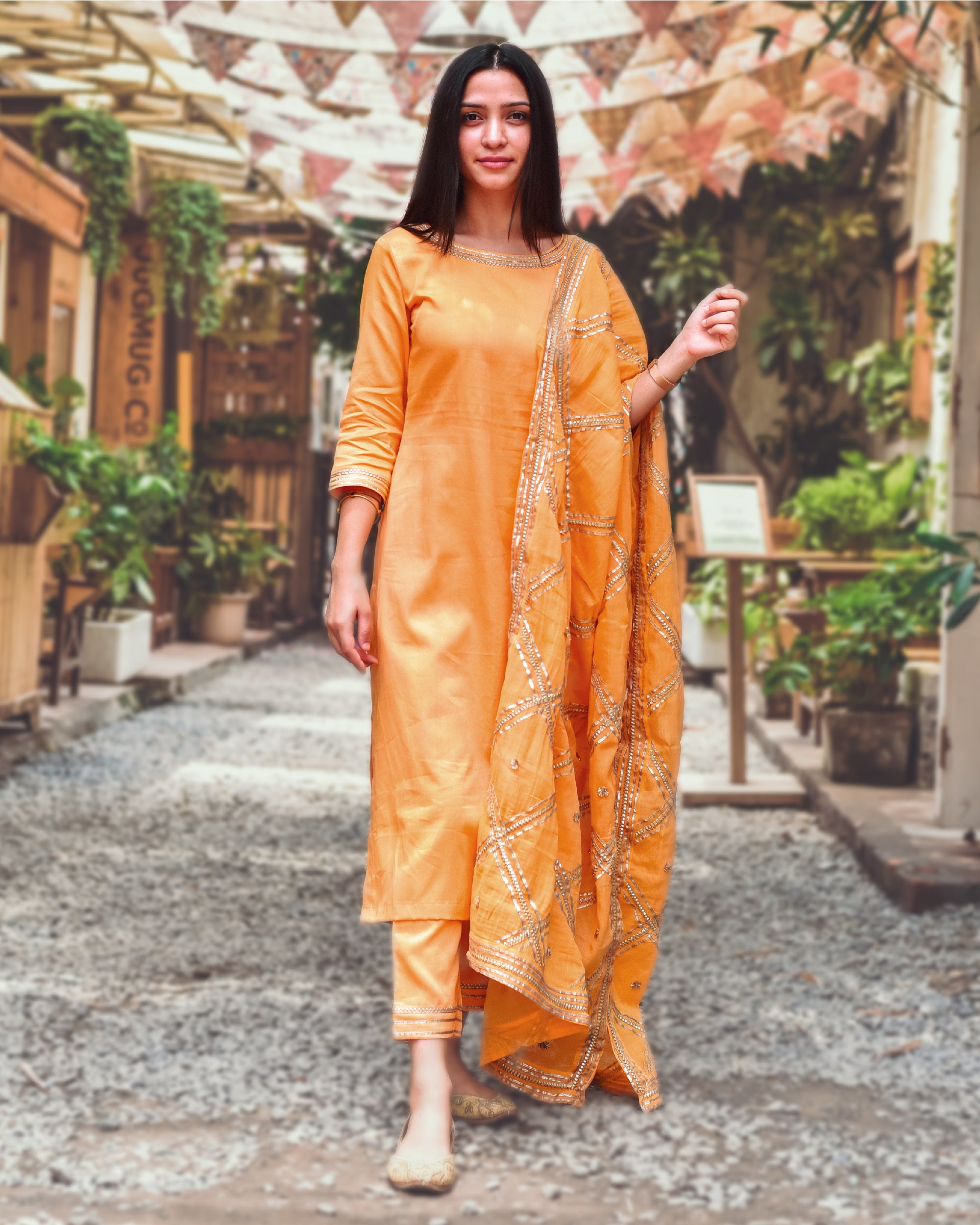 Mango yellow cotton silk set