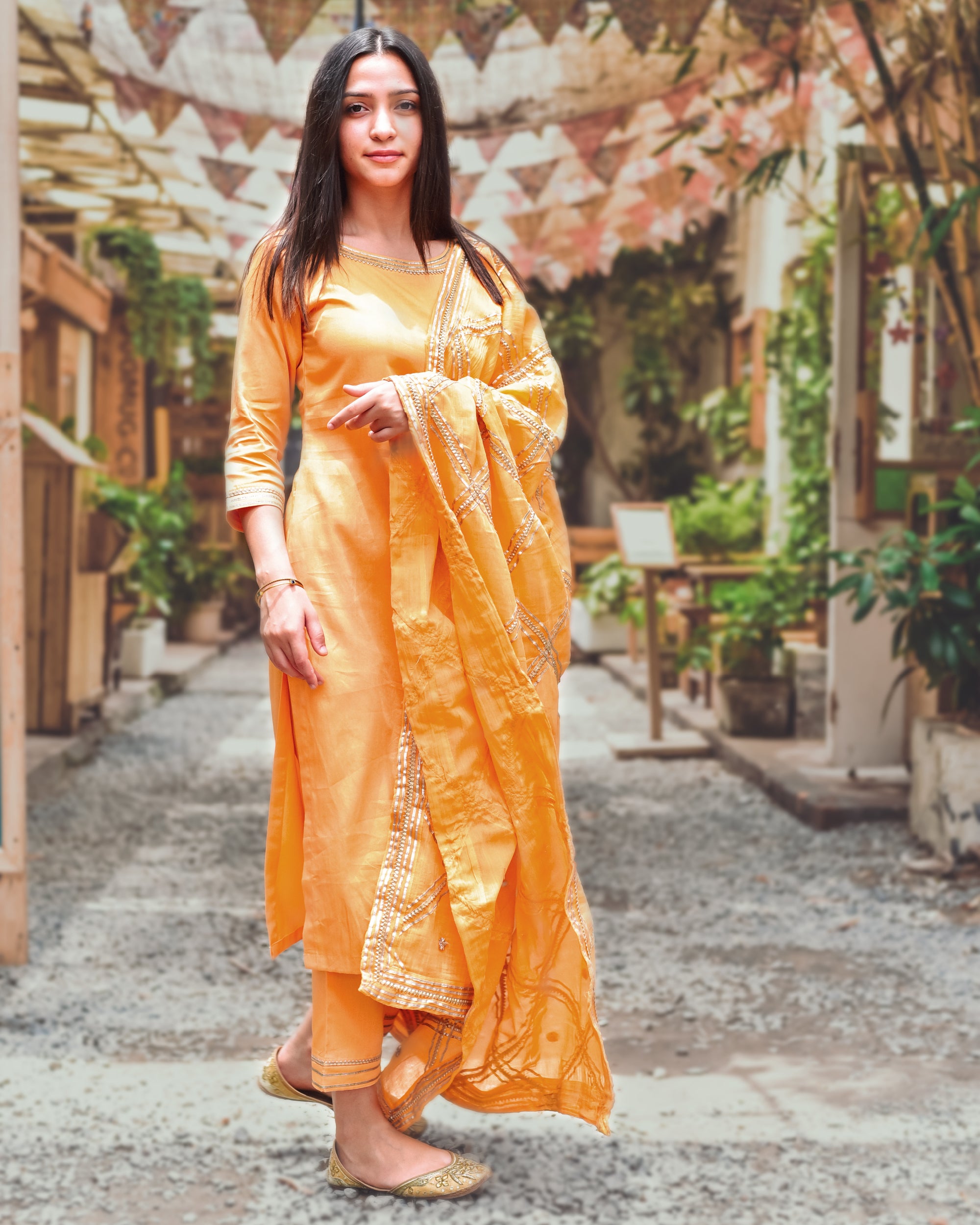 Mango yellow cotton silk set